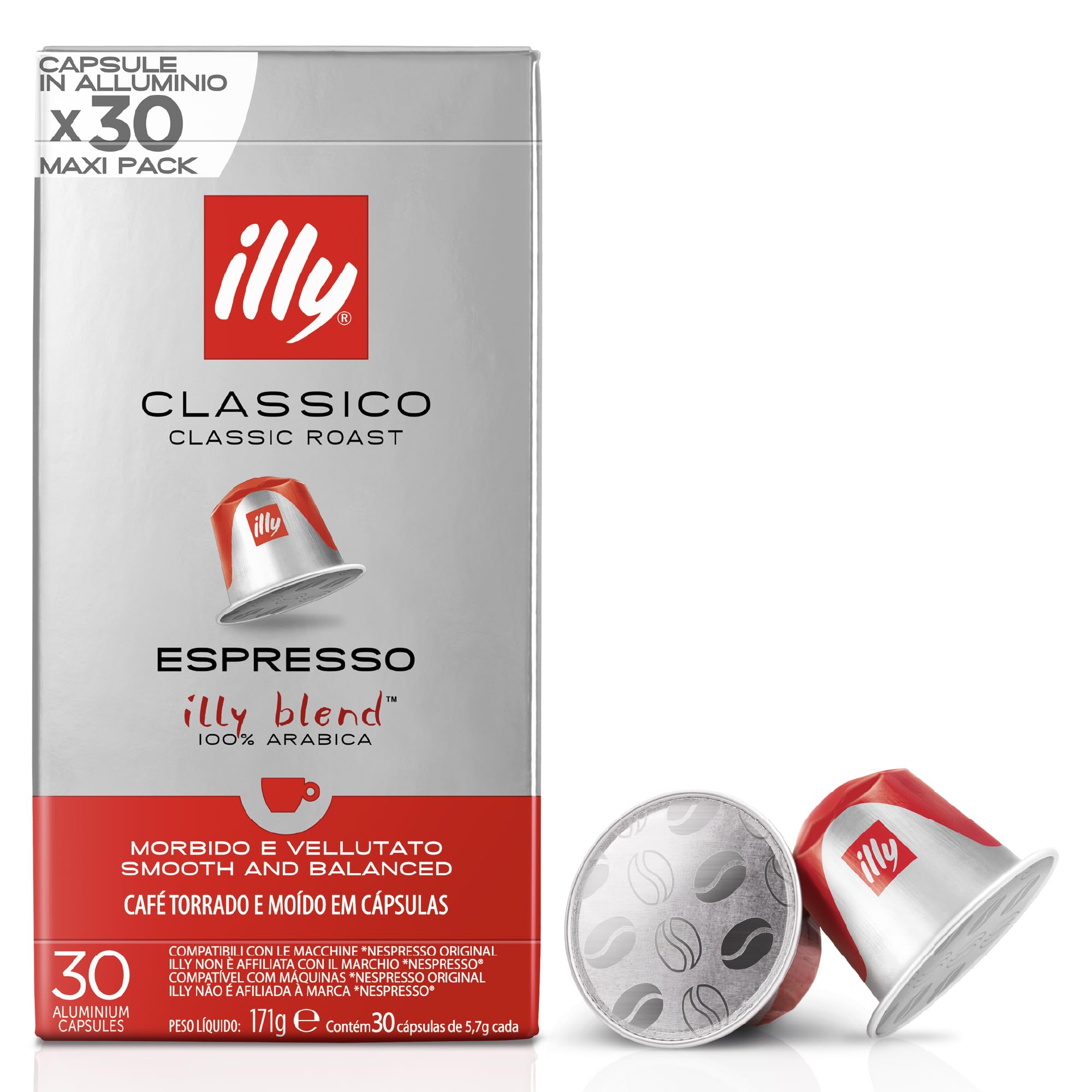 illy Classico Coffee Capsules - 30 Aluminium Pods | Intensity 5/9 | Nespresso Original Compatible
