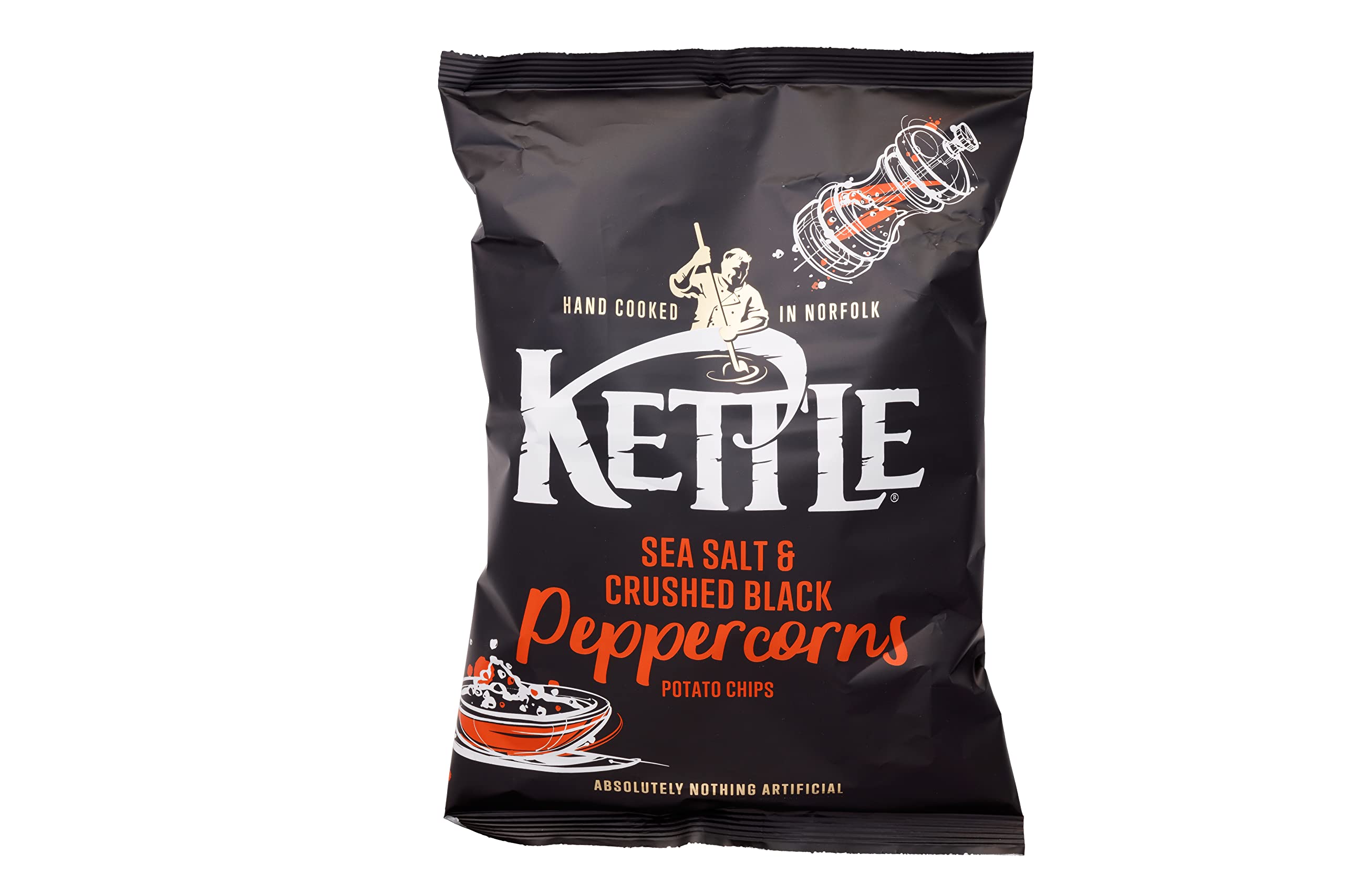 Kettle Sea Salt with Crushed Black Peppercorns Chips - 130g Single Bag | Hand Cooked