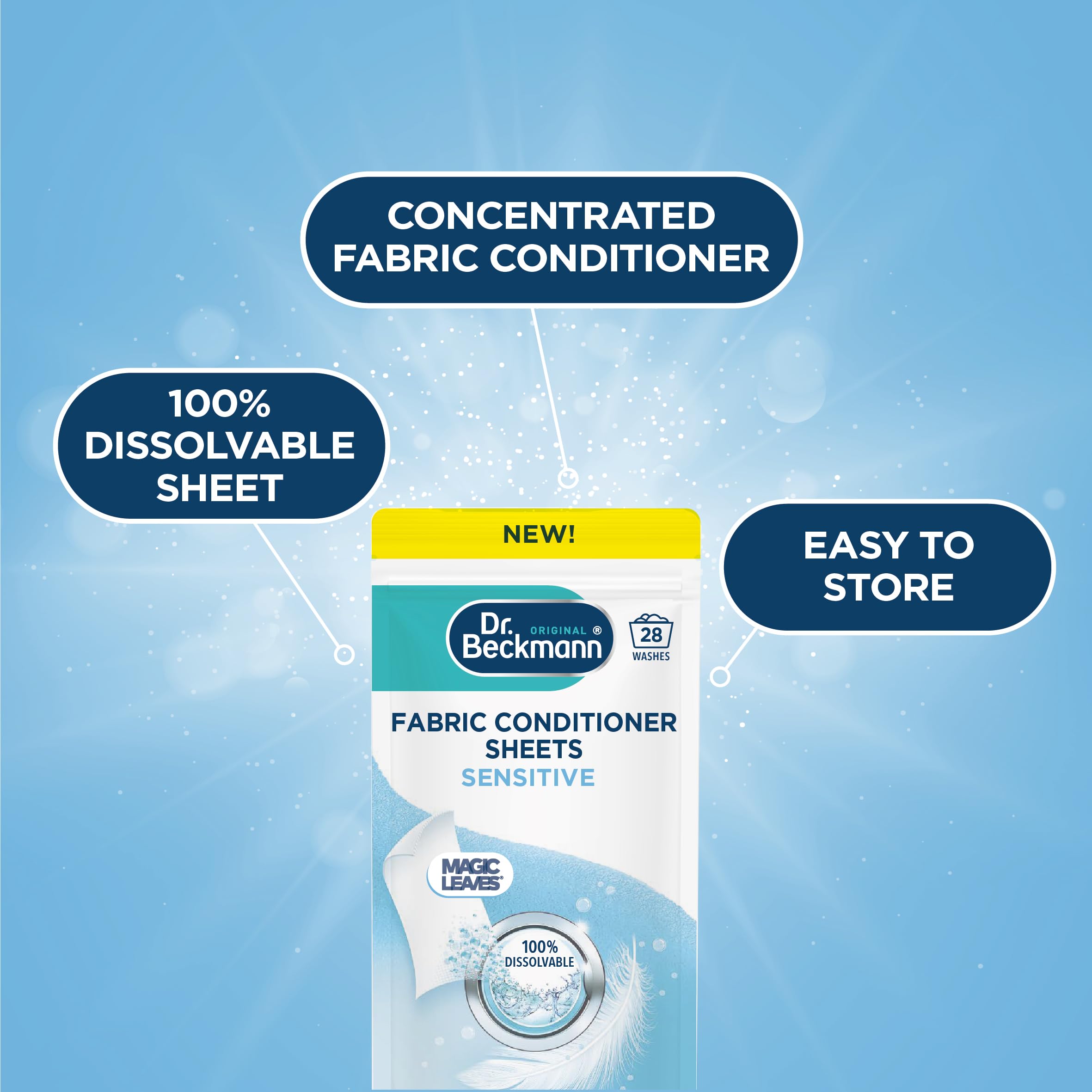 Dr. Beckmann Fabric Conditioner Sheets Sensitive - Hypoallergenic Scent, 14 Count