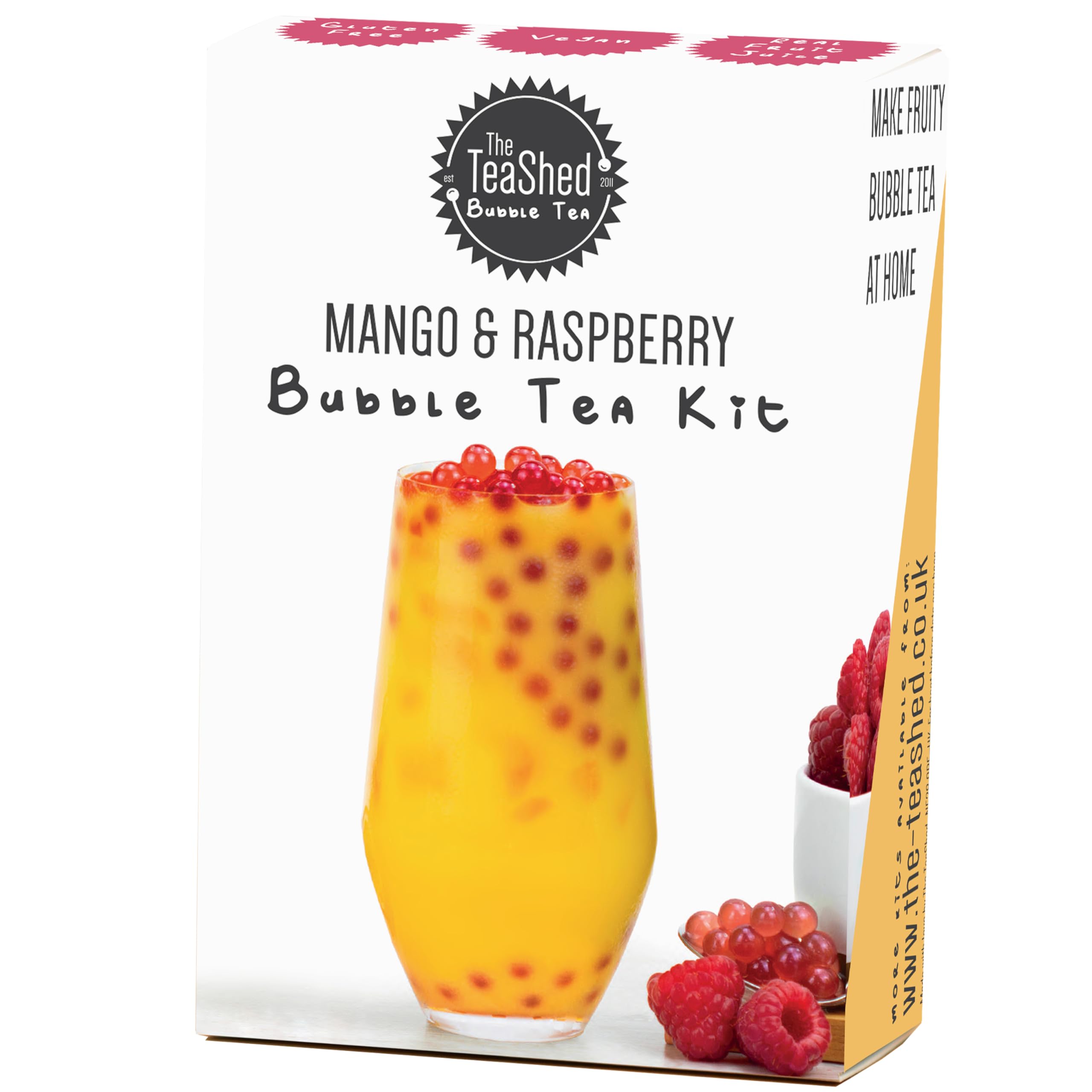 The TeaShed Bubble Tea Kit - Mango Powder & Raspberry Popping Boba | Vegan Single Serve
