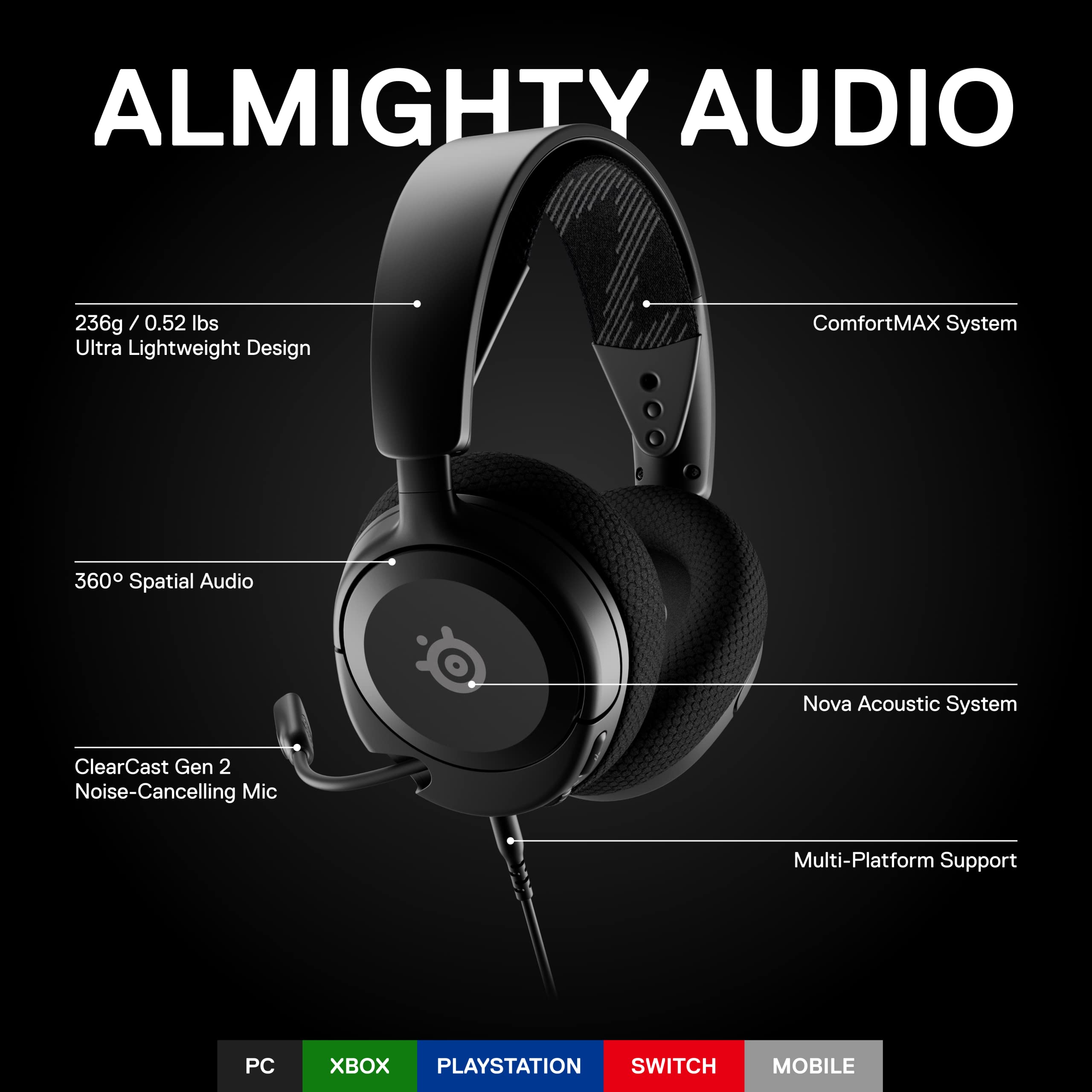 SteelSeries Arctis Nova 1 Multi-System Gaming Headset with Hi-Fi Drivers and Noise-Cancelling Mic 4