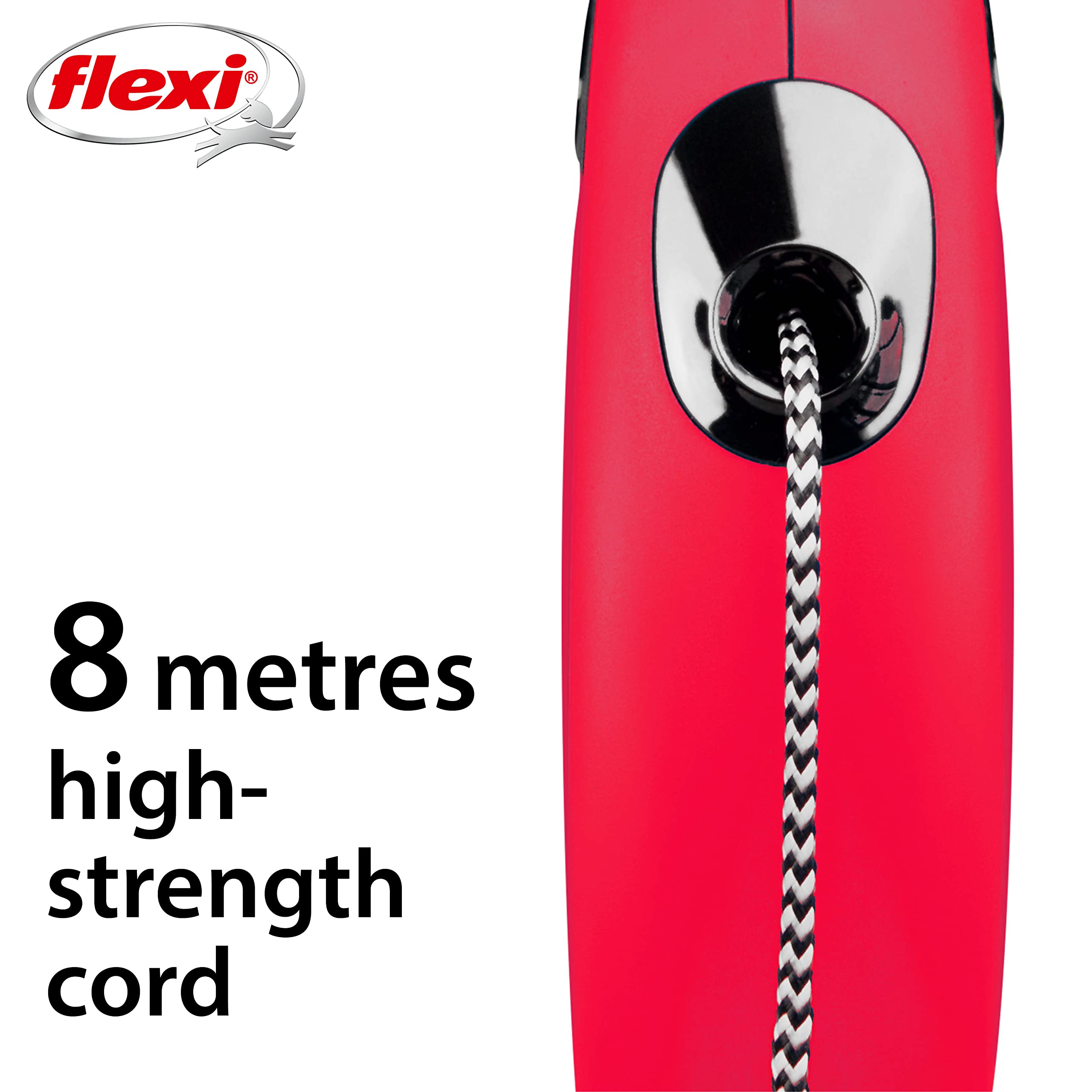 flexi New Classic Cord Retractable Lead Red Small 8m for Dogs up to 12kg 3