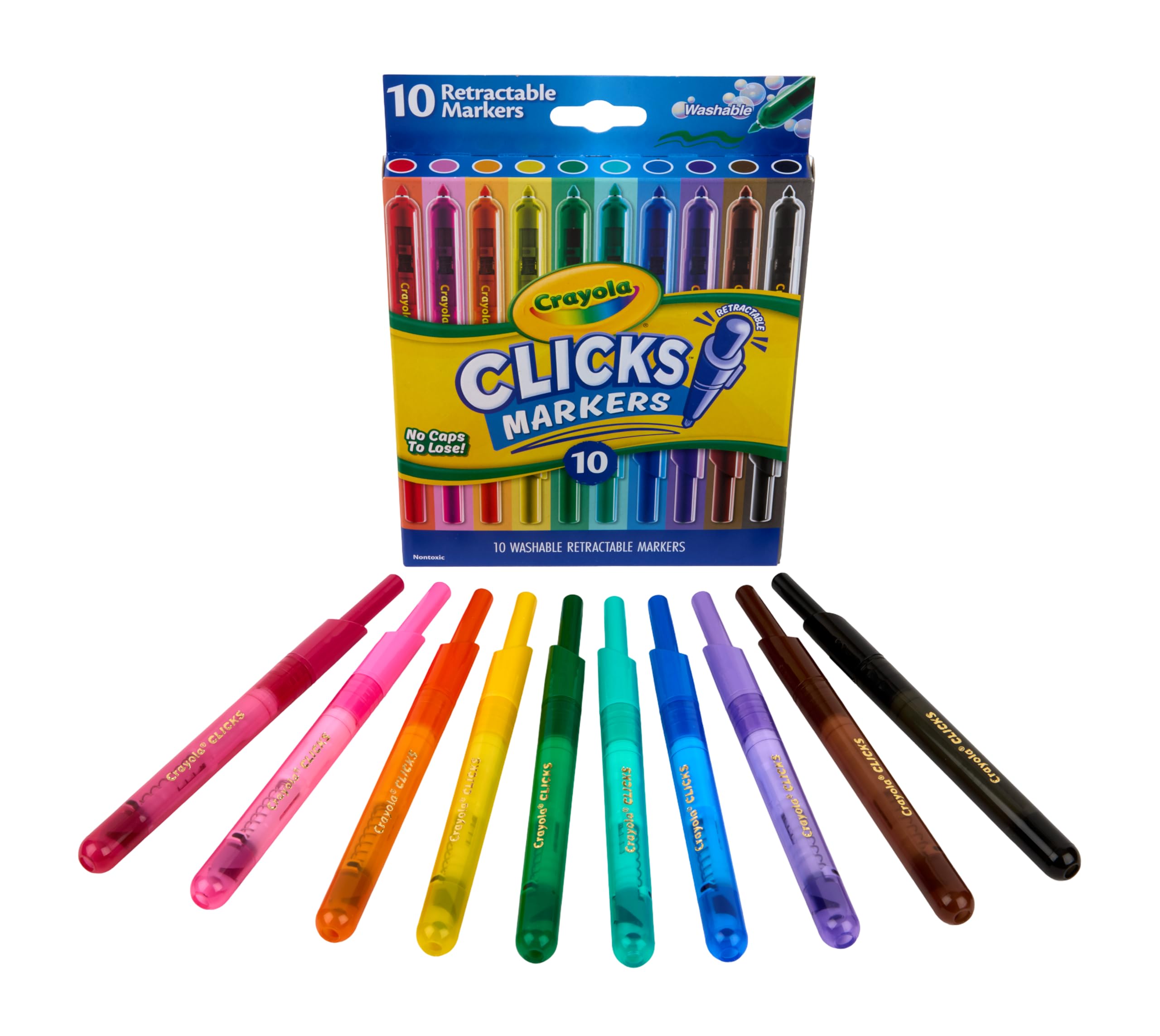 CRAYOLA Cliks Retractable Washable Marker Pens - 10 Pack | Fine Tip 0.3mm | Assorted Colors 5