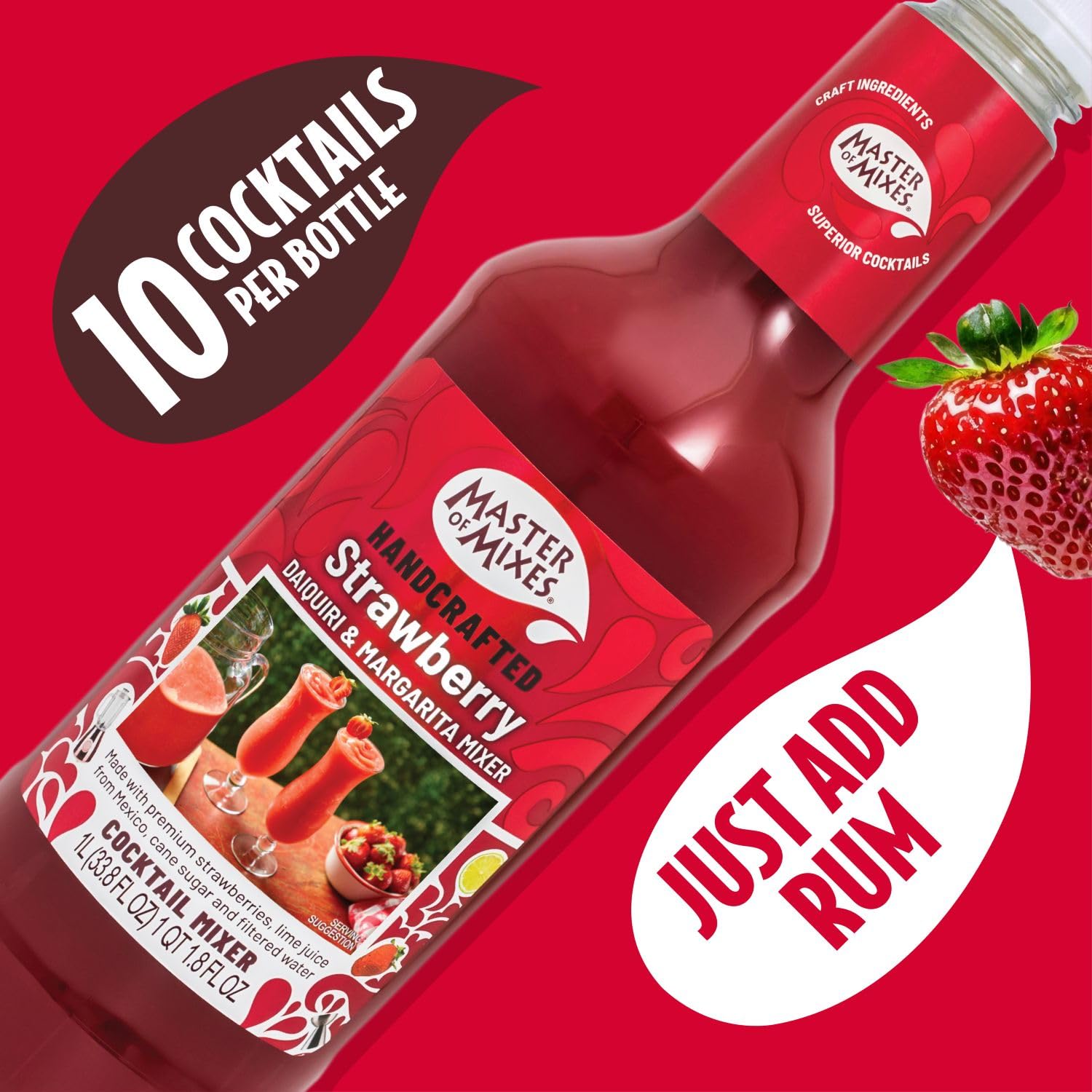 Master of Mixes Strawberry Daiquiri Cocktail Mixer - 1 Litre | Made with Real Strawberries & Lime Juice 3
