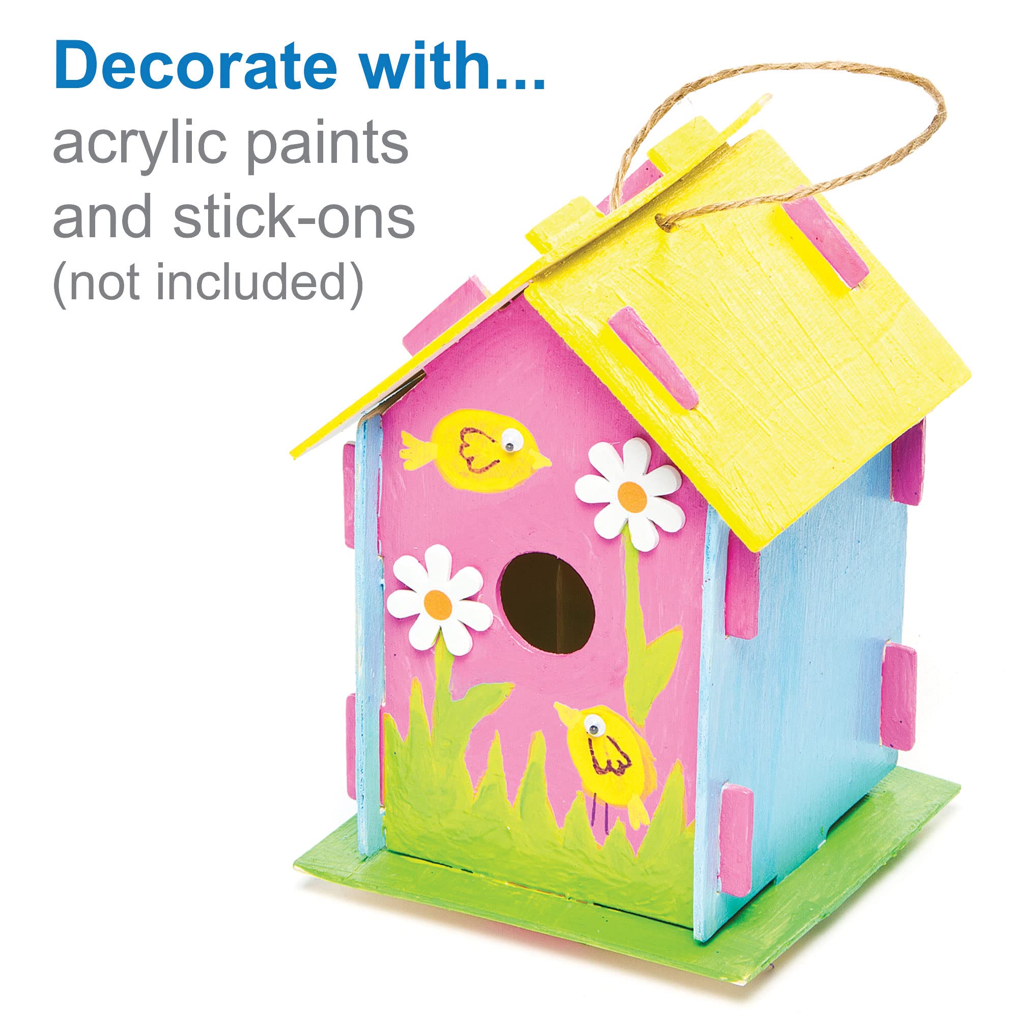 Baker Ross Wooden Birdhouse Kits for Kids to Make & Decorate | Pack of 2 | Ages 5+ 6