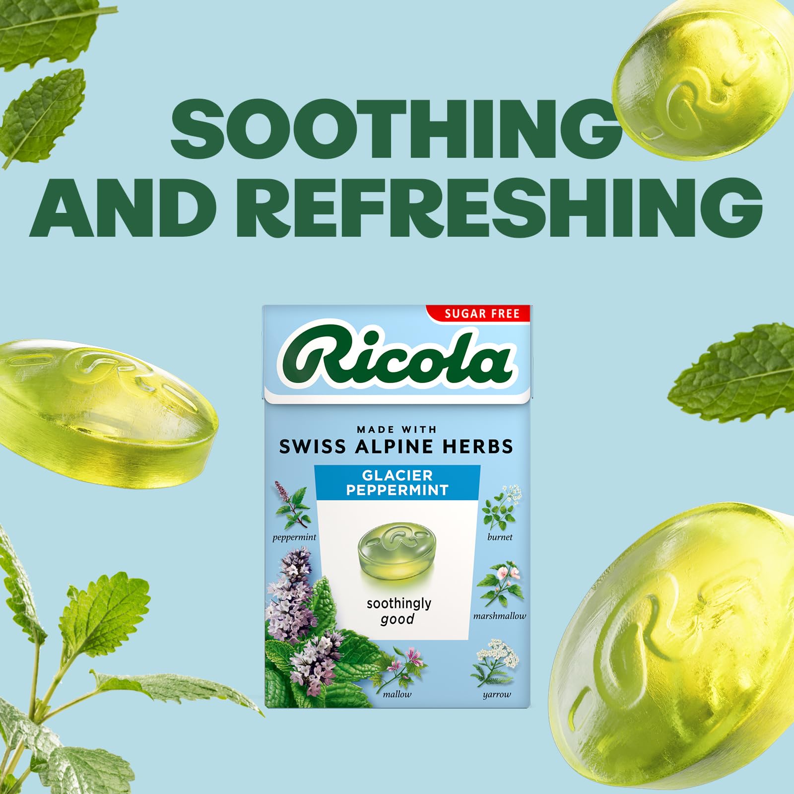 Ricola Glacier Peppermint Sugar Free Swiss Herbal Sweets - 20 Boxes (45g Each) 5