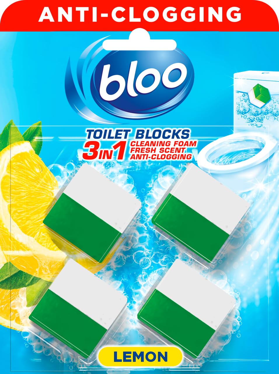 Bloo Toilet Blocks - 4 Count Pack, Lemon Scent, Limescale Remover 1