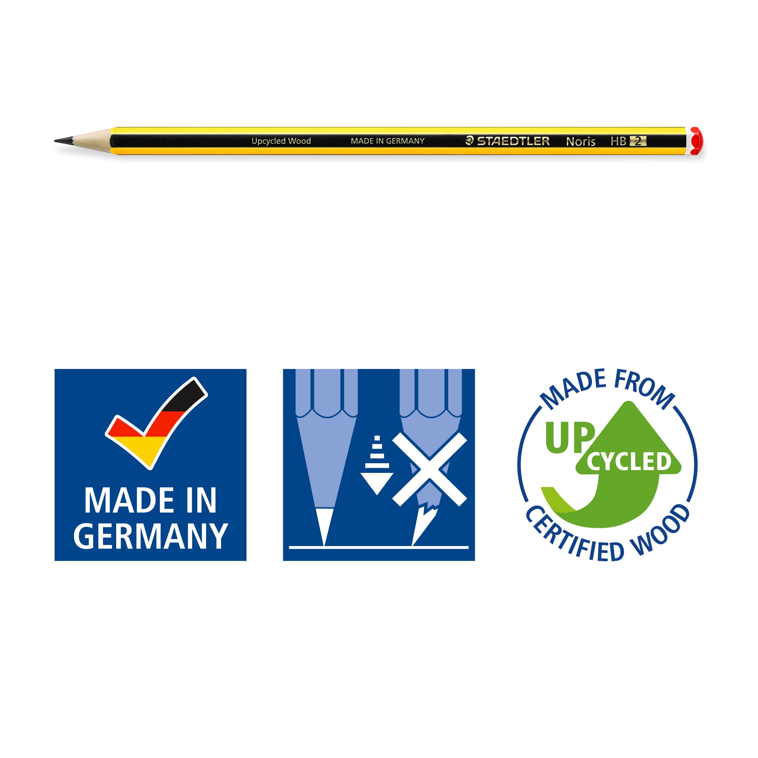 STAEDTLER Noris Drawing Pencils - Assorted Degrees (2B, B, HB, H, 2H) | Pack of 6 Pencils, Eraser & Sharpener 5