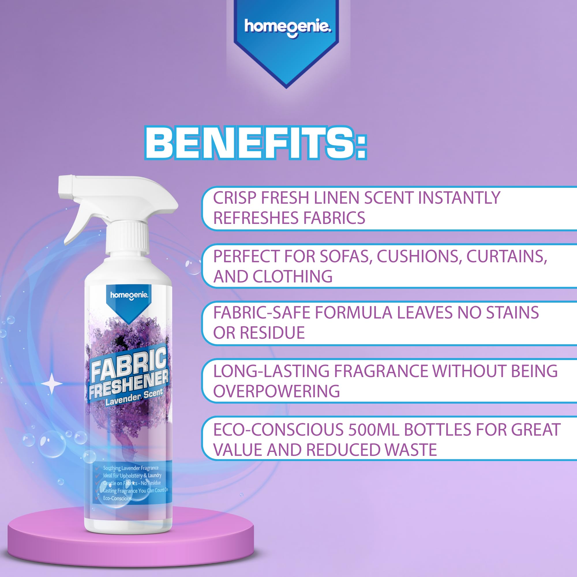 HomeGenie Fabric Freshener Spray - Lavender Scent | 500ml Bottle 2