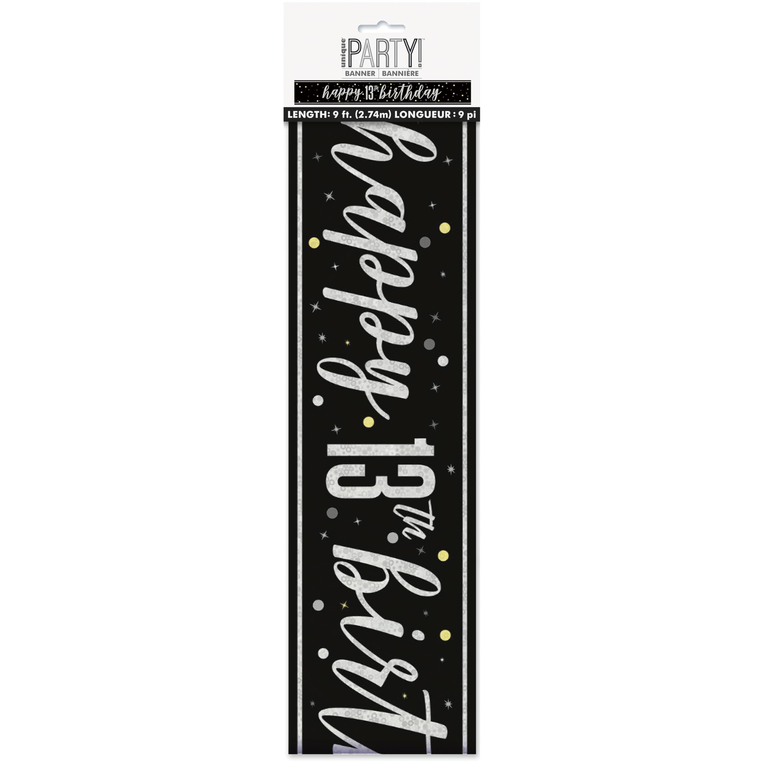 Unique Glitz Black 13th Birthday Banner - 2.74m Foil