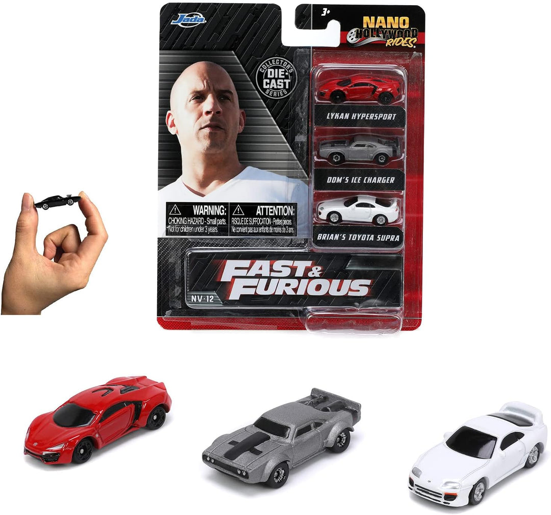 Jada Toys Nano Hollywood Rides Fast & Furious Wave 4 - Lykan Hypersport, Dodge Ice Charger, Toyota Supra White Die-Cast Vehicles (253201004)