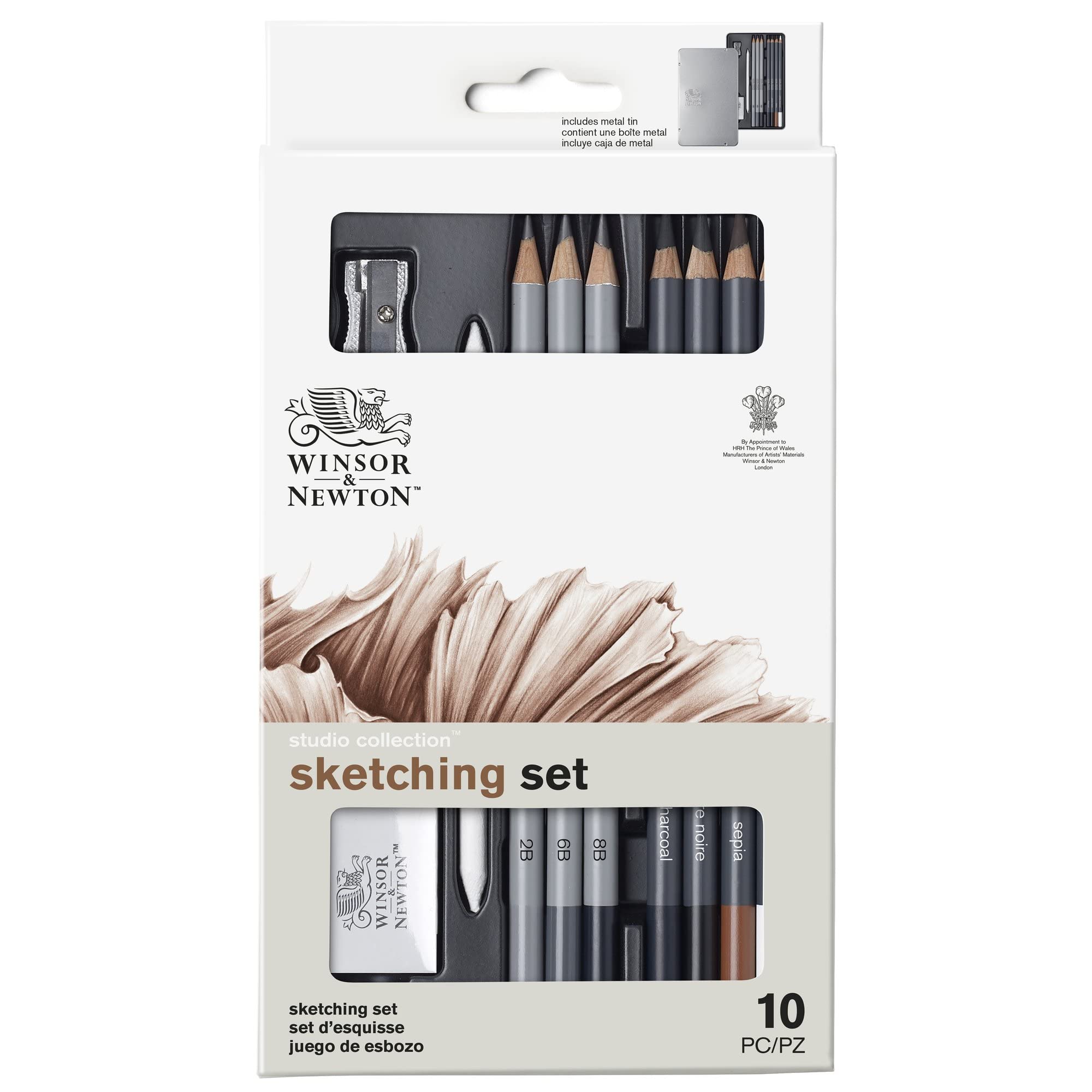 Winsor & Newton Studio Collection Sketching Pencils Set of 10 Graphite + Charcoal