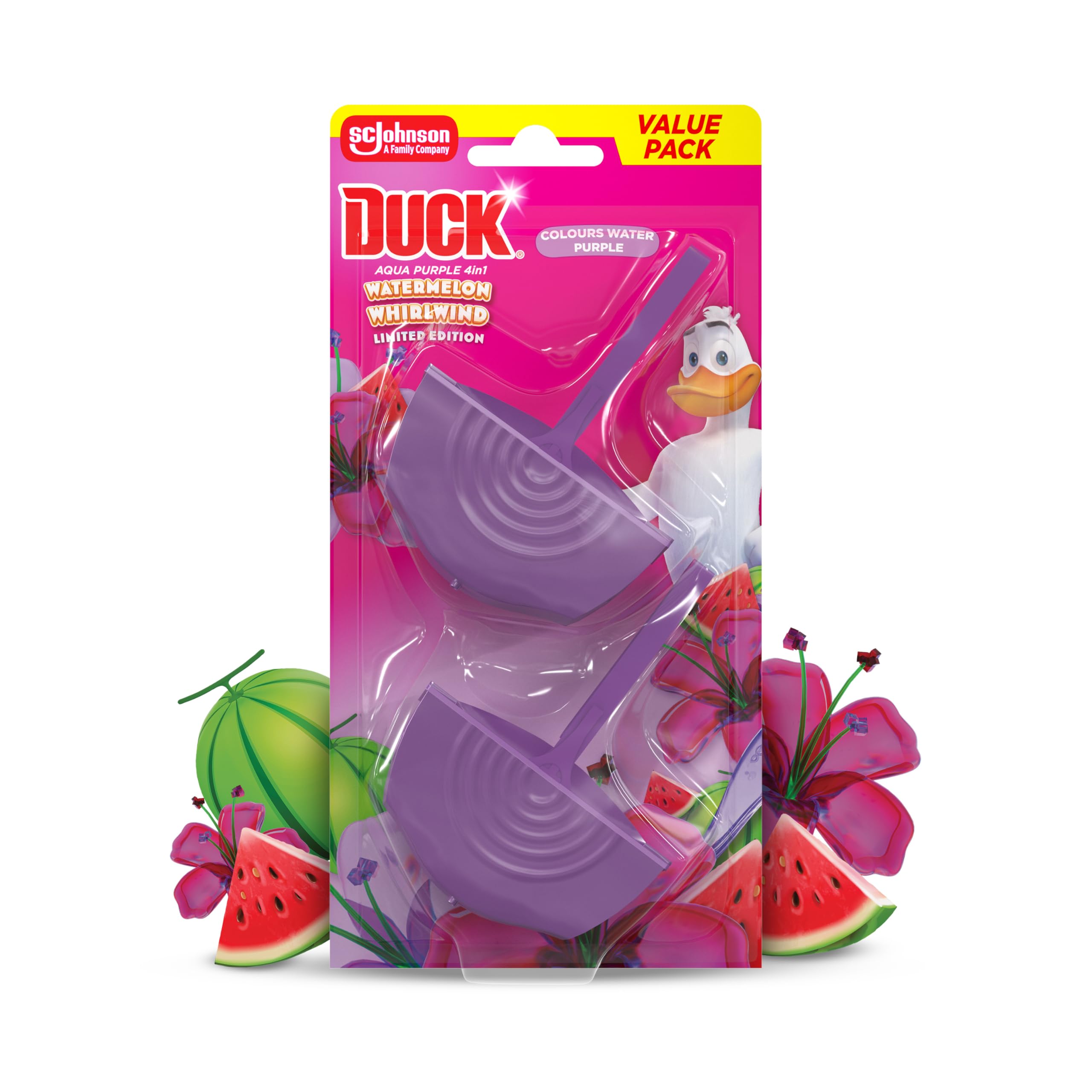 DUCK Watermelon Whirlwind Rim Block Toilet Cleaner - Foaming Action, Purple Color, Anti-Limescale | 2 Count 1