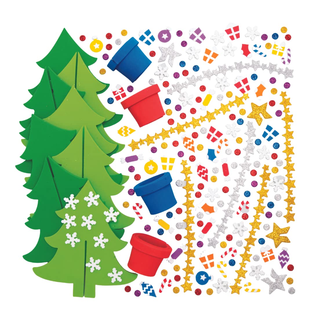 Baker Ross AX427 Christmas Tree Craft Kit - Pack of 4 Foam Decorations for Kids 8