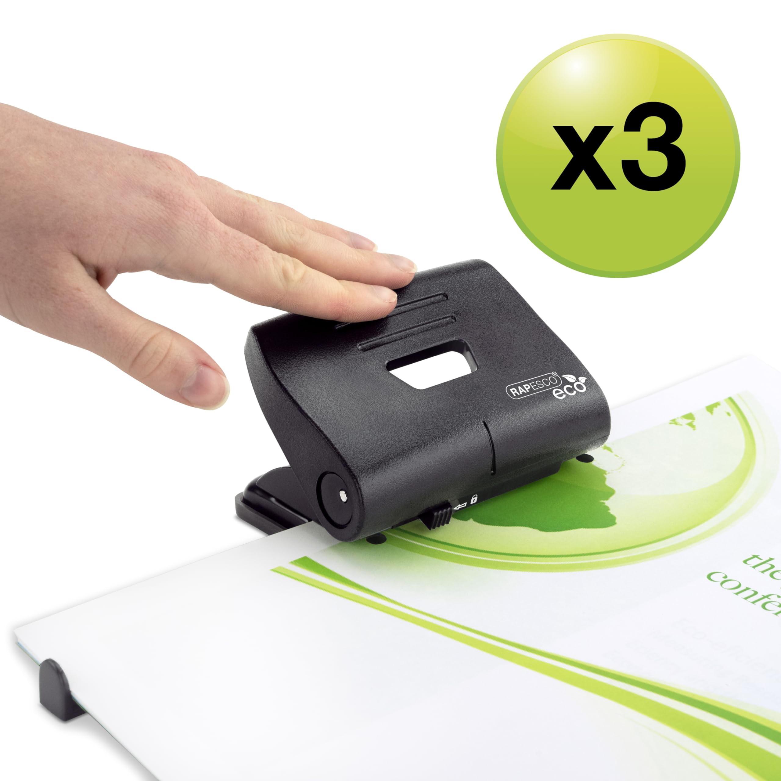 RAPESCO 1757 Business Pack ECO 2-Hole Punch - 22 Sheet Capacity | Black | Pack of 3