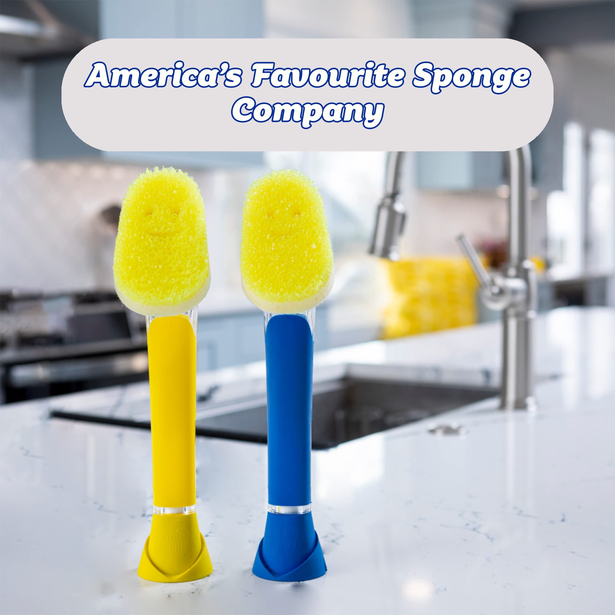 Scrub Daddy Dish Wand Scrubbing Brush with Handle - Soap Dispensing Dish Brush with Texture-Changing Sponge & Detachable Head, Yellow 12