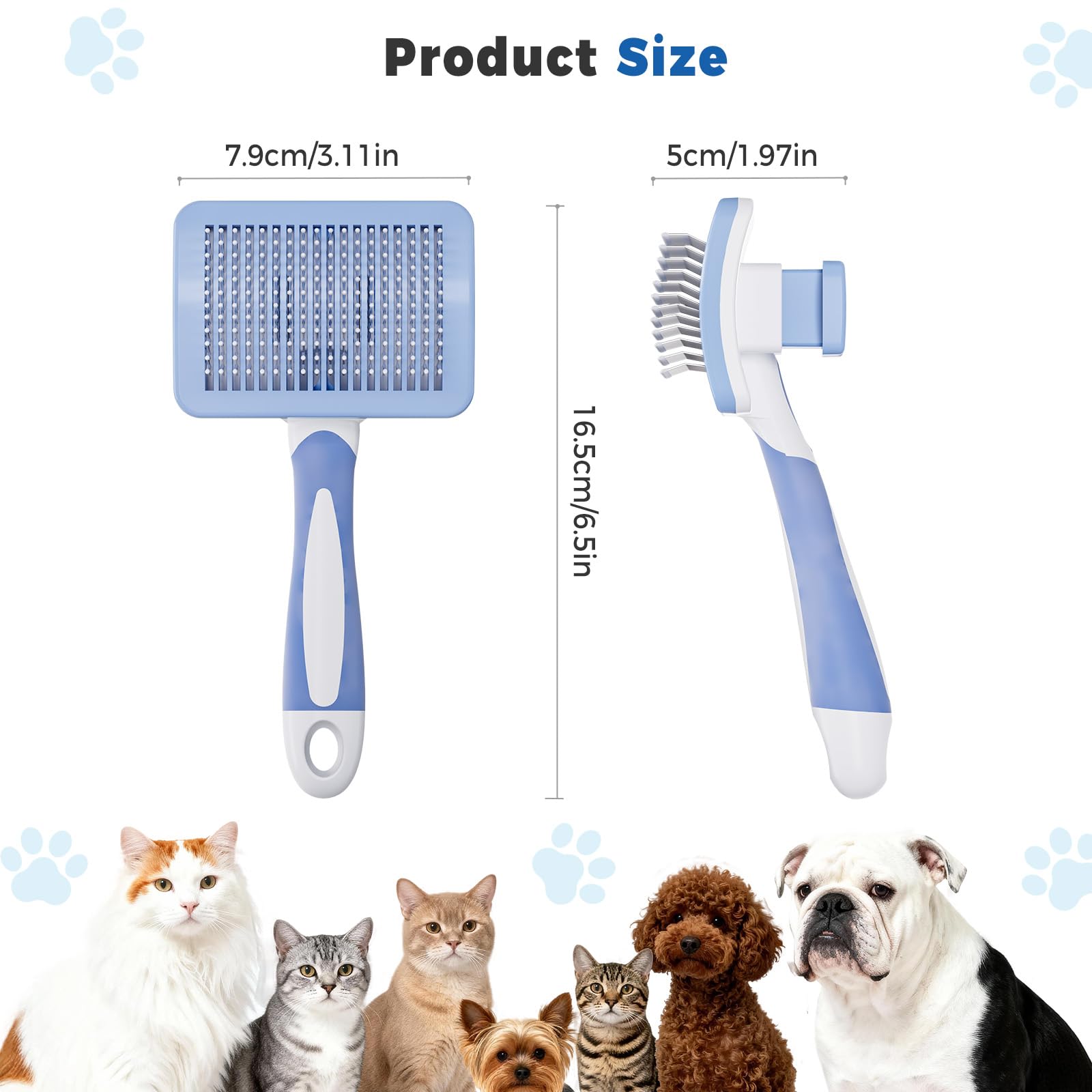 Diboniur Pet Brush - Self Cleaning | Stainless Steel Bristles for Long & Short Hair | Blue 2