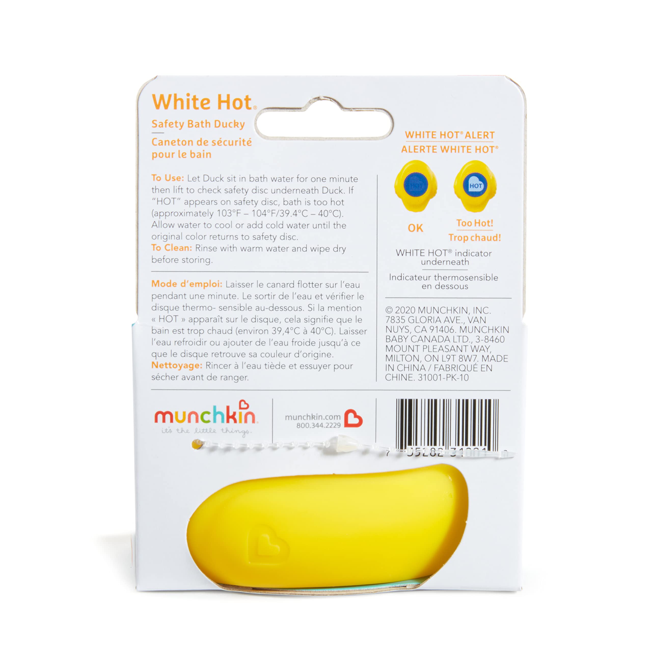 Munchkin White Hot Safety Rubber Bath Duck Toy for Babies or Toddlers | Marker Turns White to Reveal Hot | 1 Pack 7