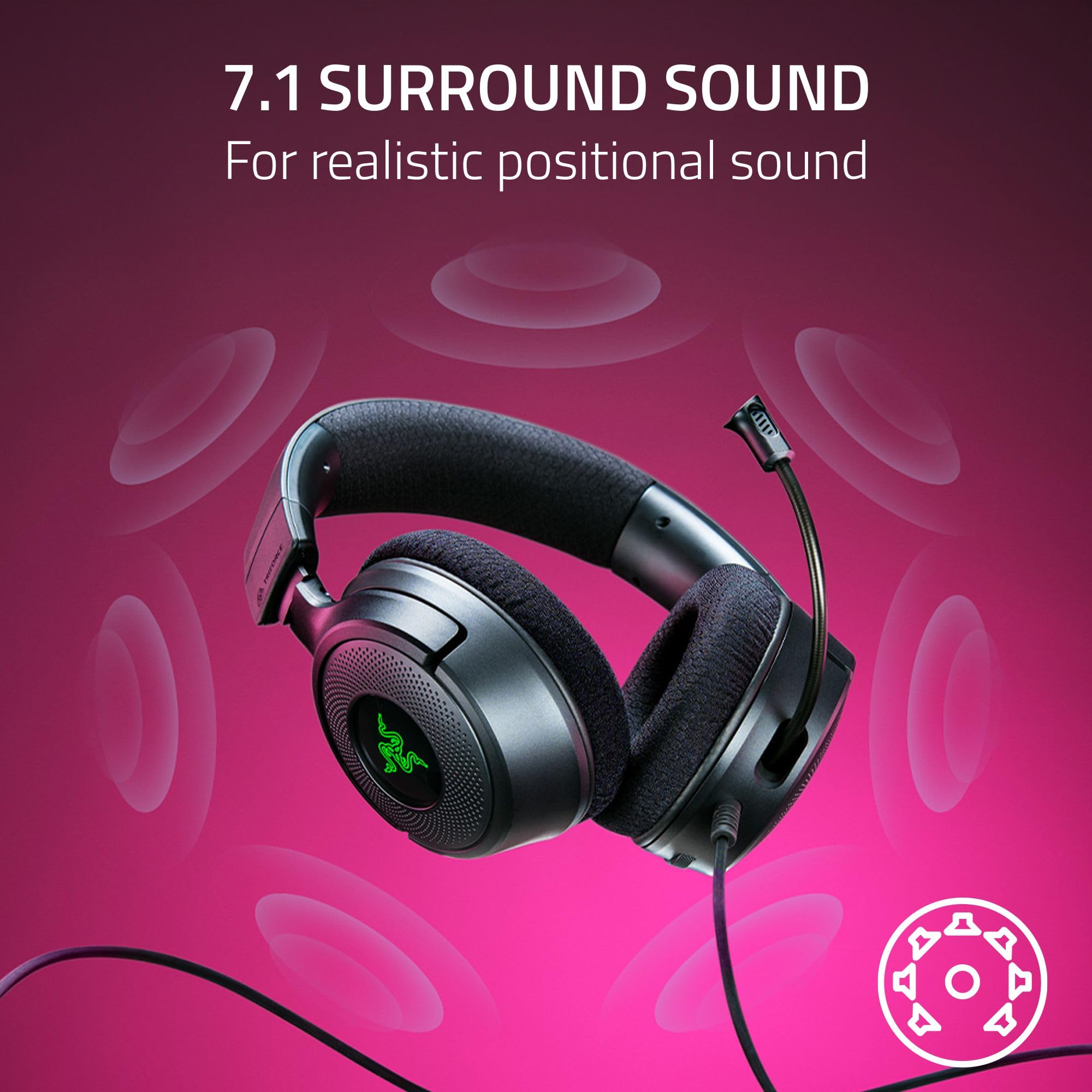 Razer Kraken V4 X - Wired PC Gaming Headset with TriForce 40mm Drivers, 7.1 Surround Sound, Retractable Mic & Chroma RGB - Black 4