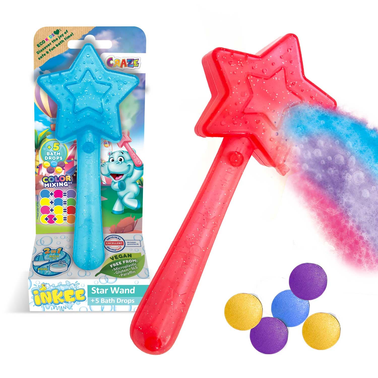 INKEE Magic Wand for Bathtub Color Mixing | Includes 5 Bath Drops | Ages 3+