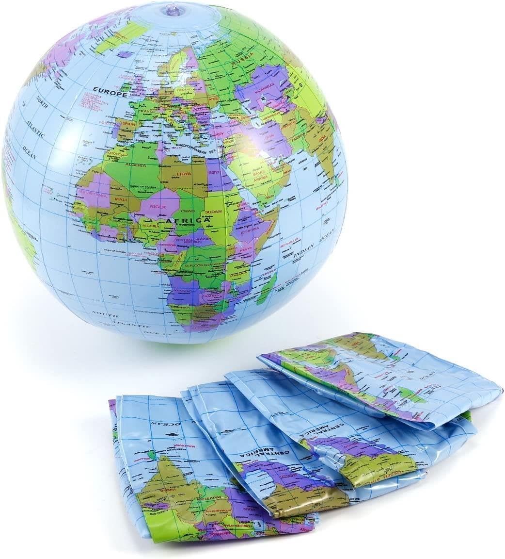SHATCHI Inflatable World Globe - 15"/38cm Educational Geography Ball for Kids and Teachers 2