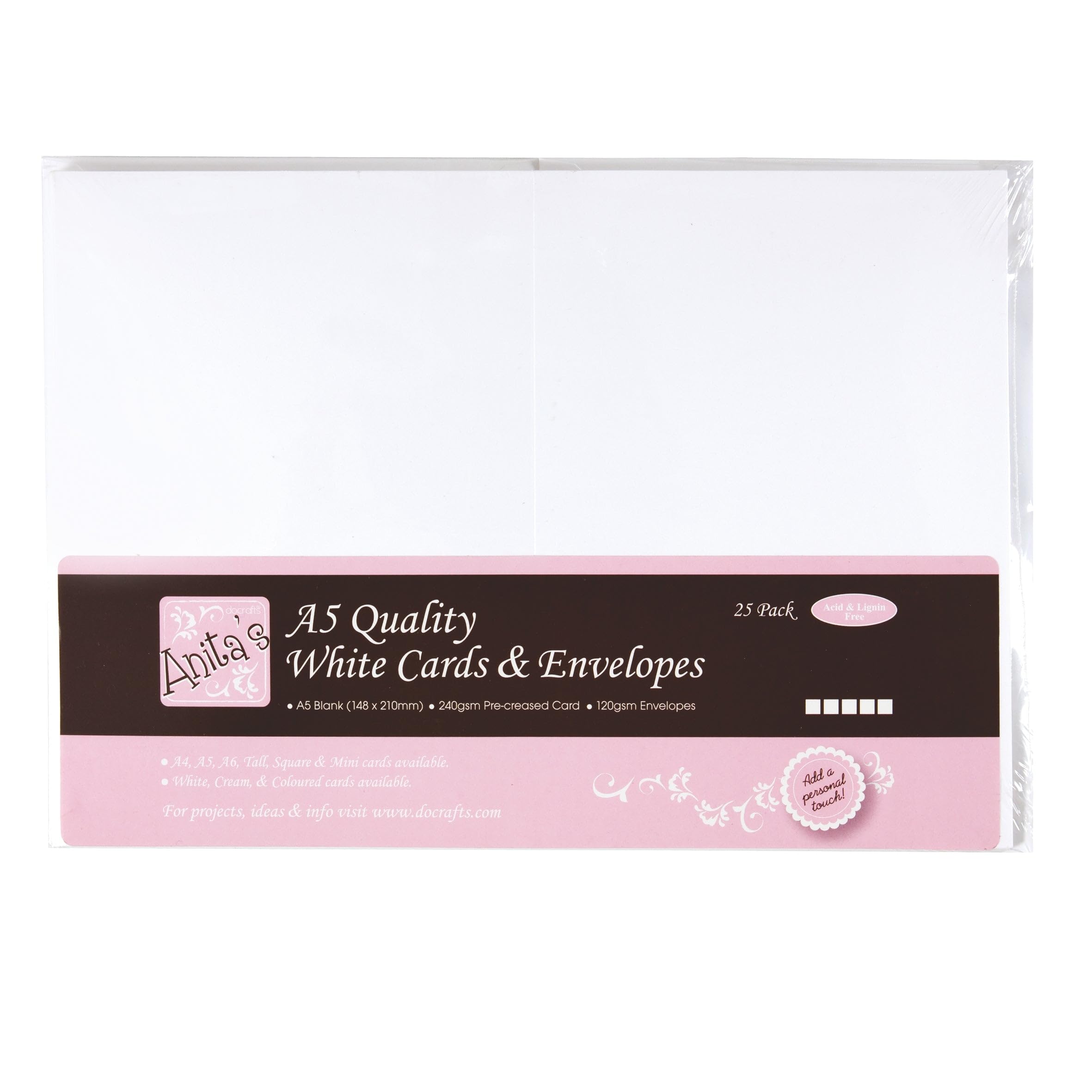 Anita's Plain, Blank Cards & Envelopes, A5, White, Pack of 25, for Home, Wedding, Birthday, Christmas, Thank You, Art & Craft, Scrapbooking Supplies, Baby Shower, Card Making 1