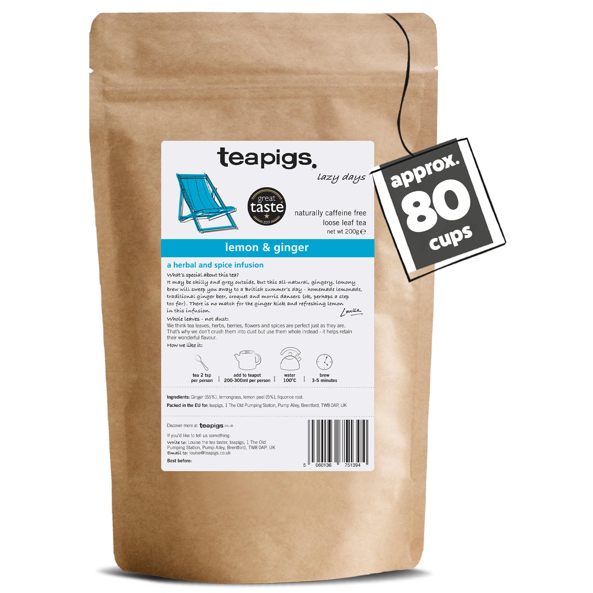 teapigs Lemon & Ginger Loose Leaf Herbal Tea - 200g Whole Leaf Infusion | Caffeine-Free 1