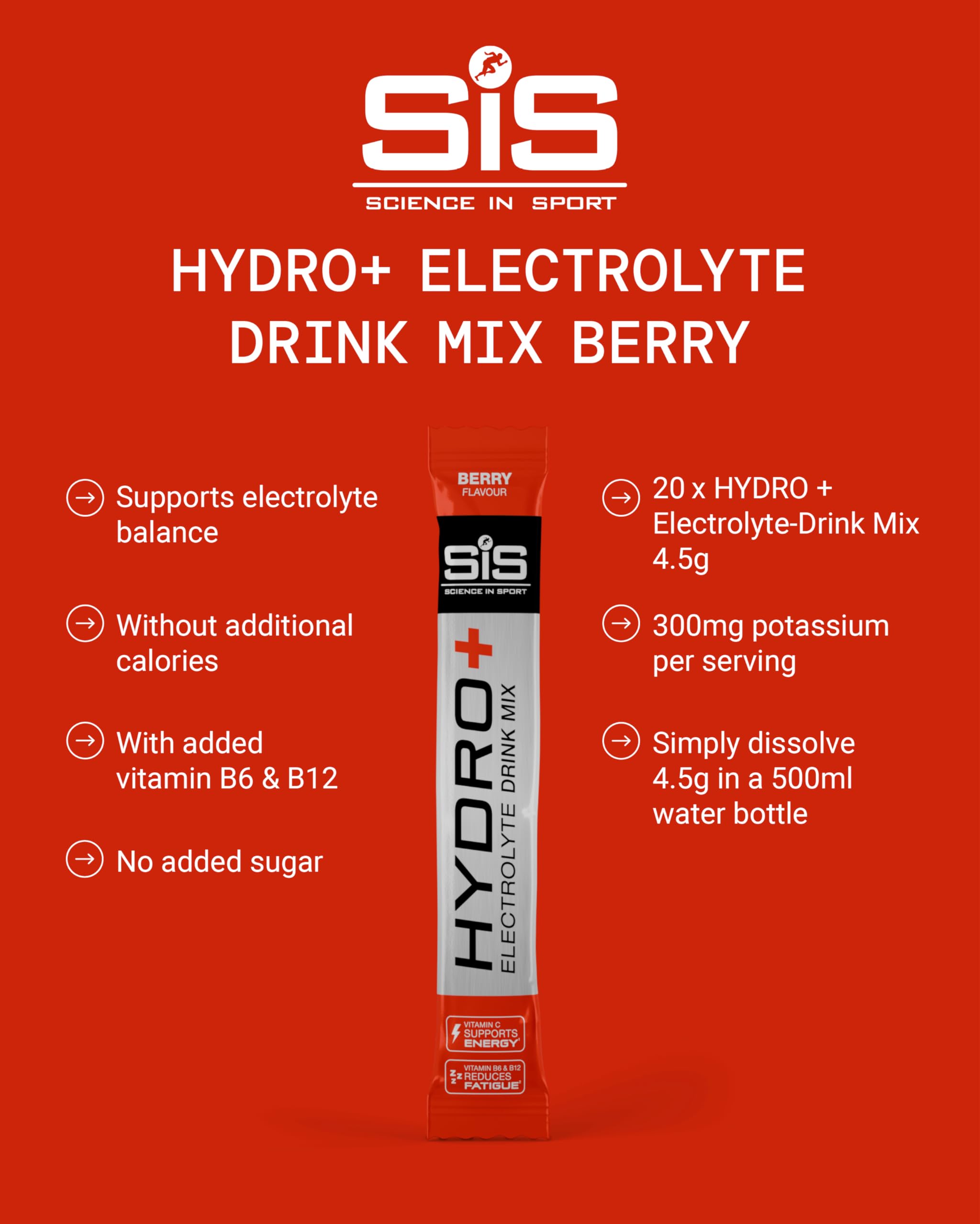 Science in Sport Hydro+ Electrolytes Powder Sachets with 5 Essential Electrolytes | Berry | 20 Servings 2