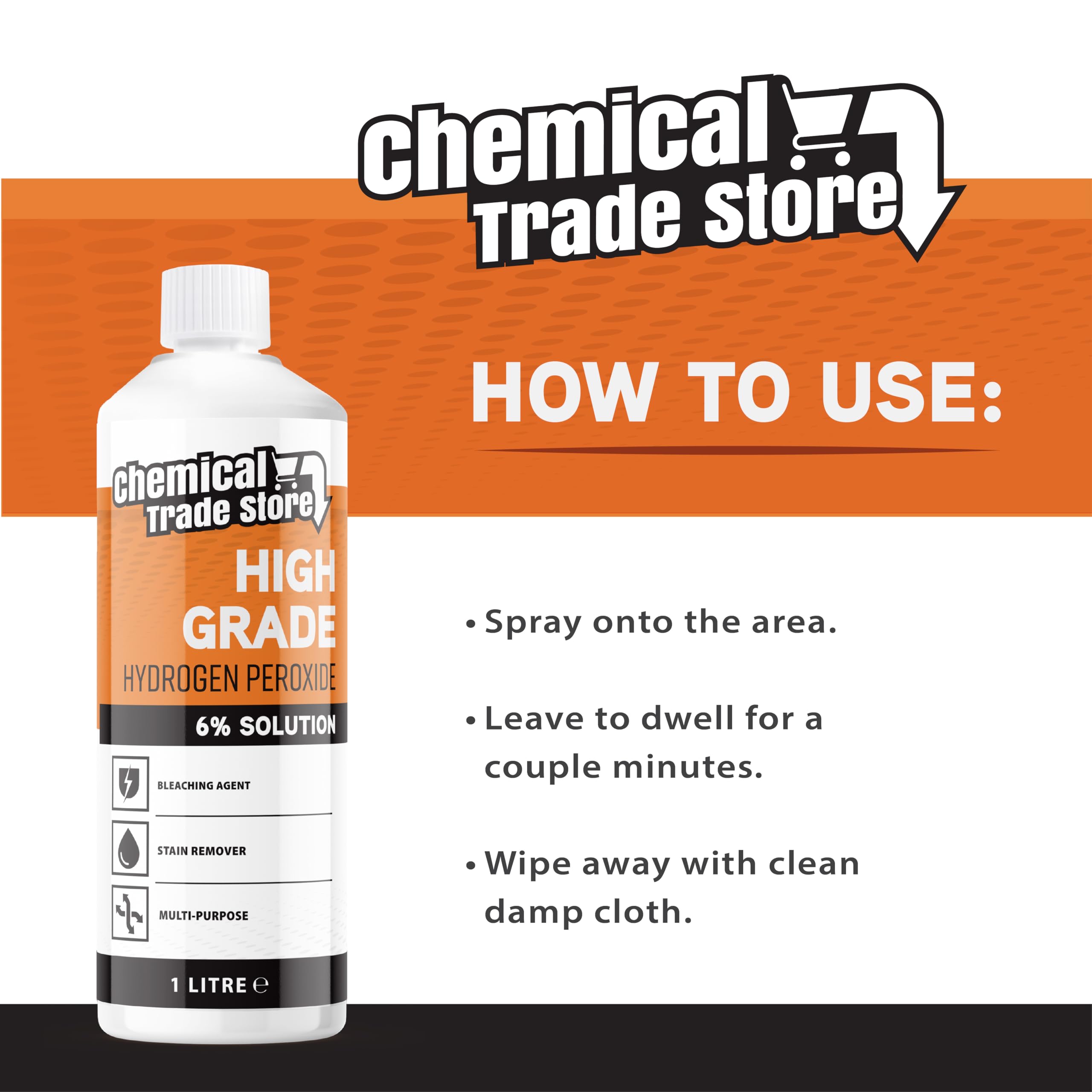 Chemical Trade Store Hydrogen Peroxide Solution 6% - Multi-Purpose Cleaner | 1L Liquid 3