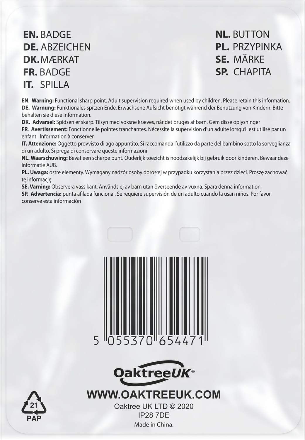 OakTree Sparkling Fizz 30th Birthday Holographic Pin Badge - Black / Gold