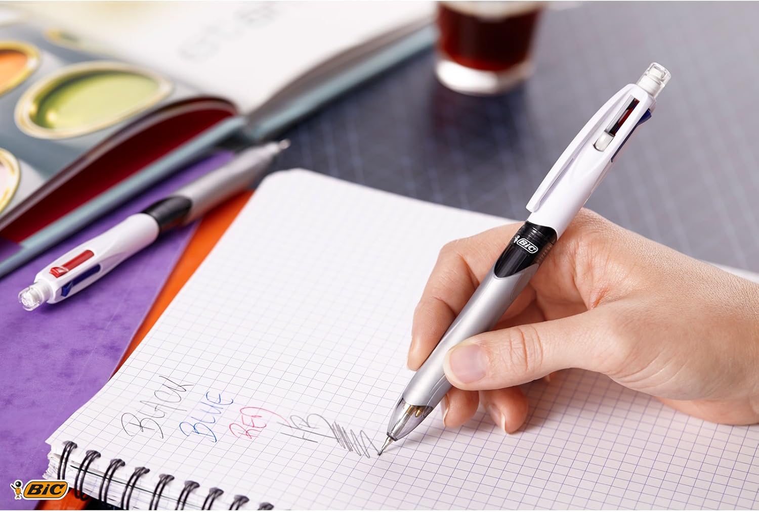 BIC 4 Colours Multifunctional Ballpoint Pen and HB Pencil Set with Built in Eraser, Set of 1 with 12 Refills 7