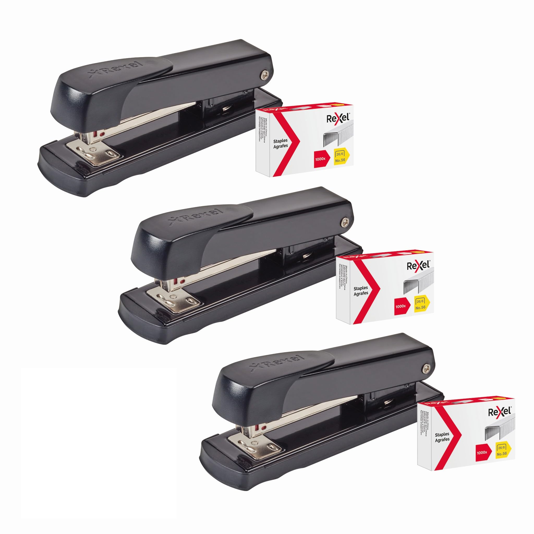 Rexel Meteor Half Strip Stapler - 20 Sheet Capacity, Metal Body, Black (3 Pack with Staples) 1