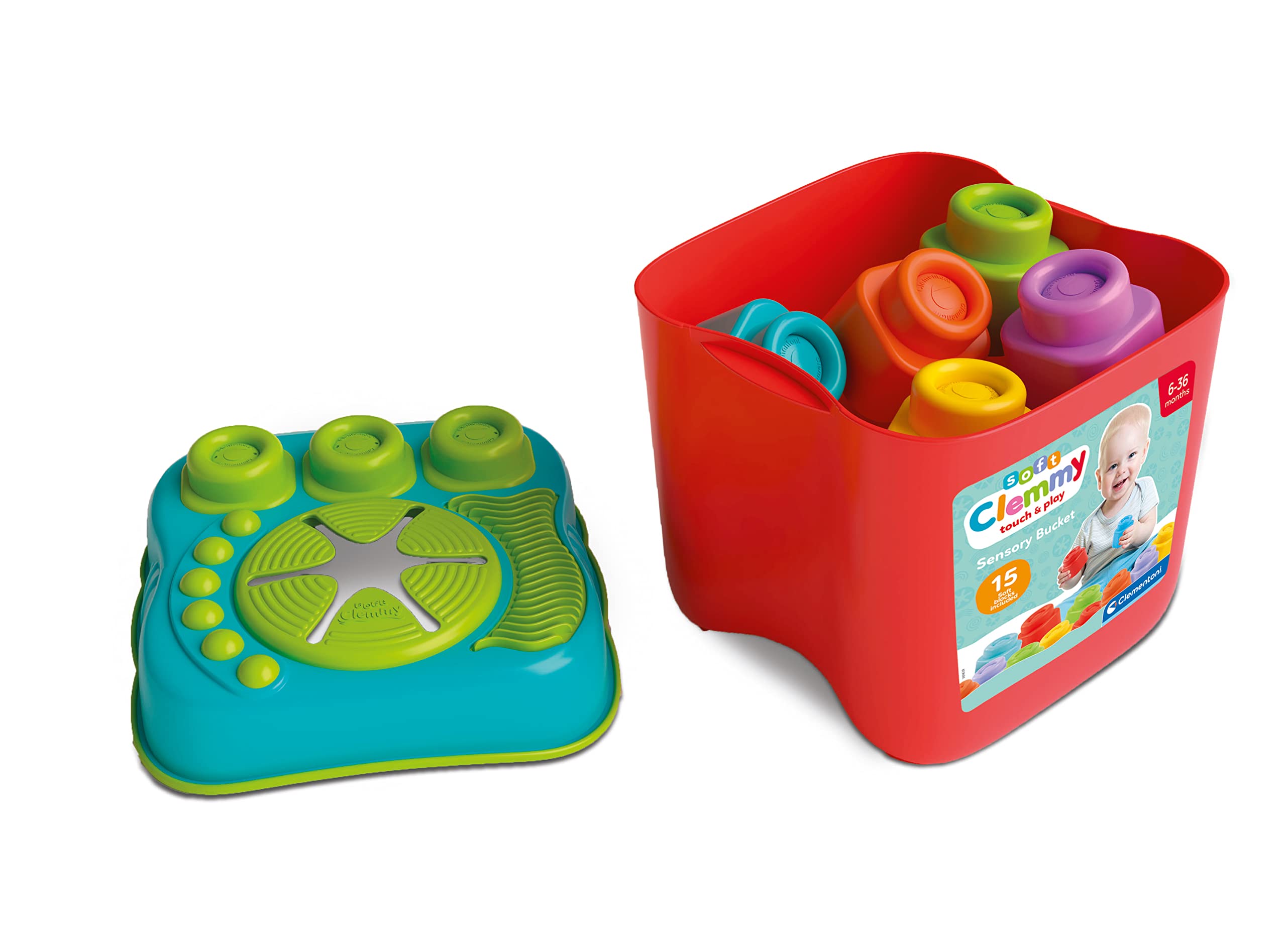 Clementoni Clemmy Sensory Bucket with Soft Blocks - 15 Pieces | Ages 6-36 Months | Multi-color 5