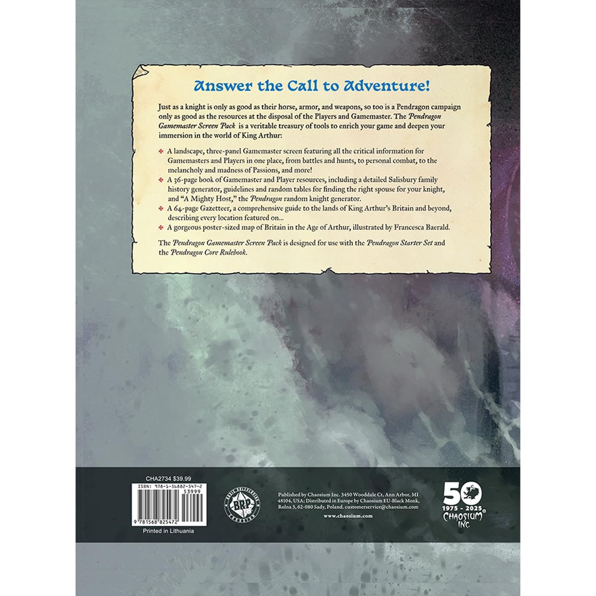 Chaosium Pendragon GM Screen Pack | RPG Accessories | 1+ Players 2