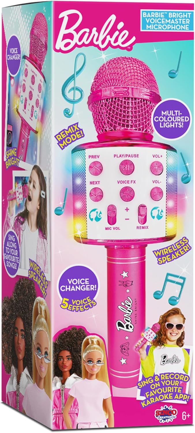 Barbie Bright Voicemaster Microphone - Wireless Karaoke Mic with Voice Changer & Lights 2