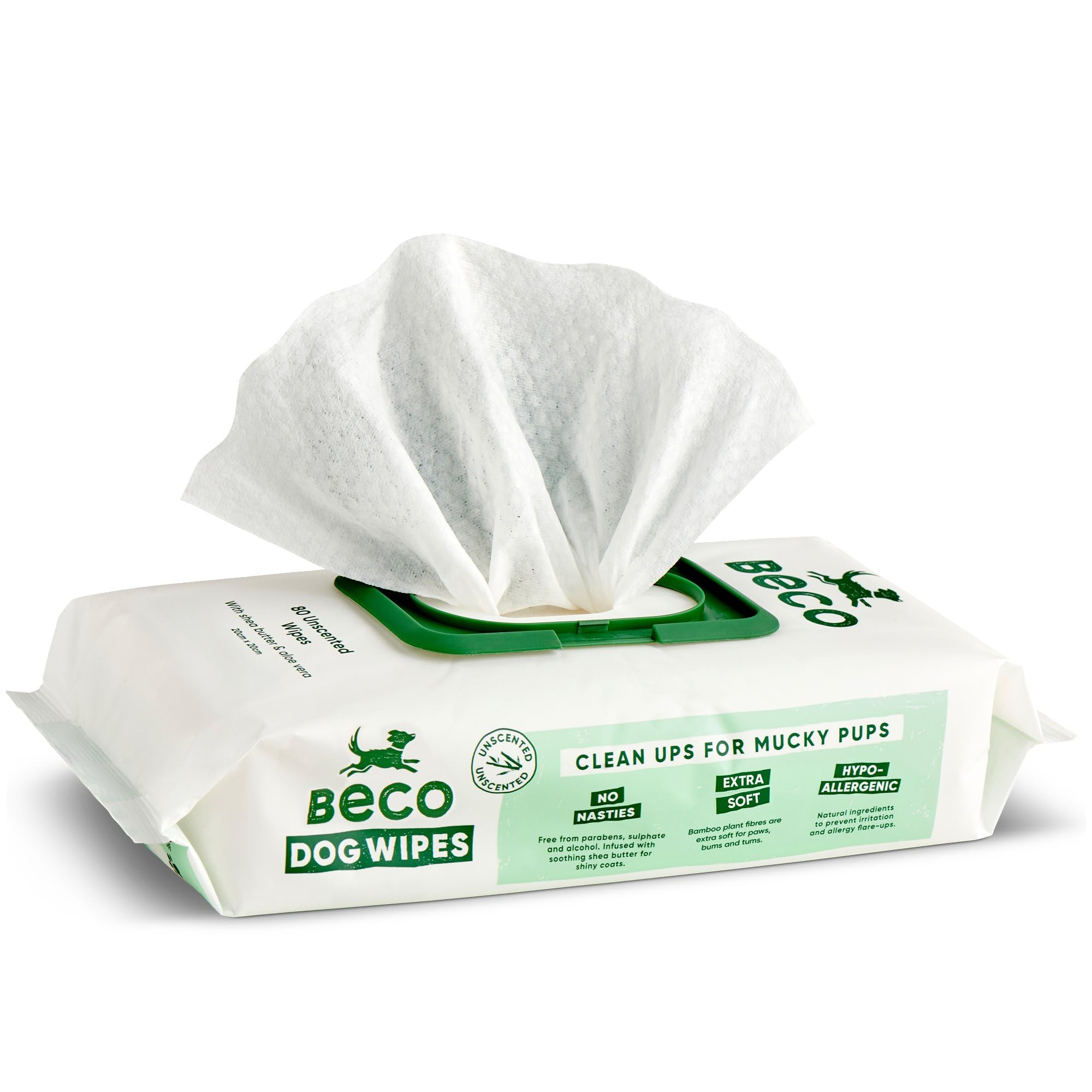 Beco Unscented Dog Wipes - 80 Count Pack | Hypoallergenic | Bamboo Material 1