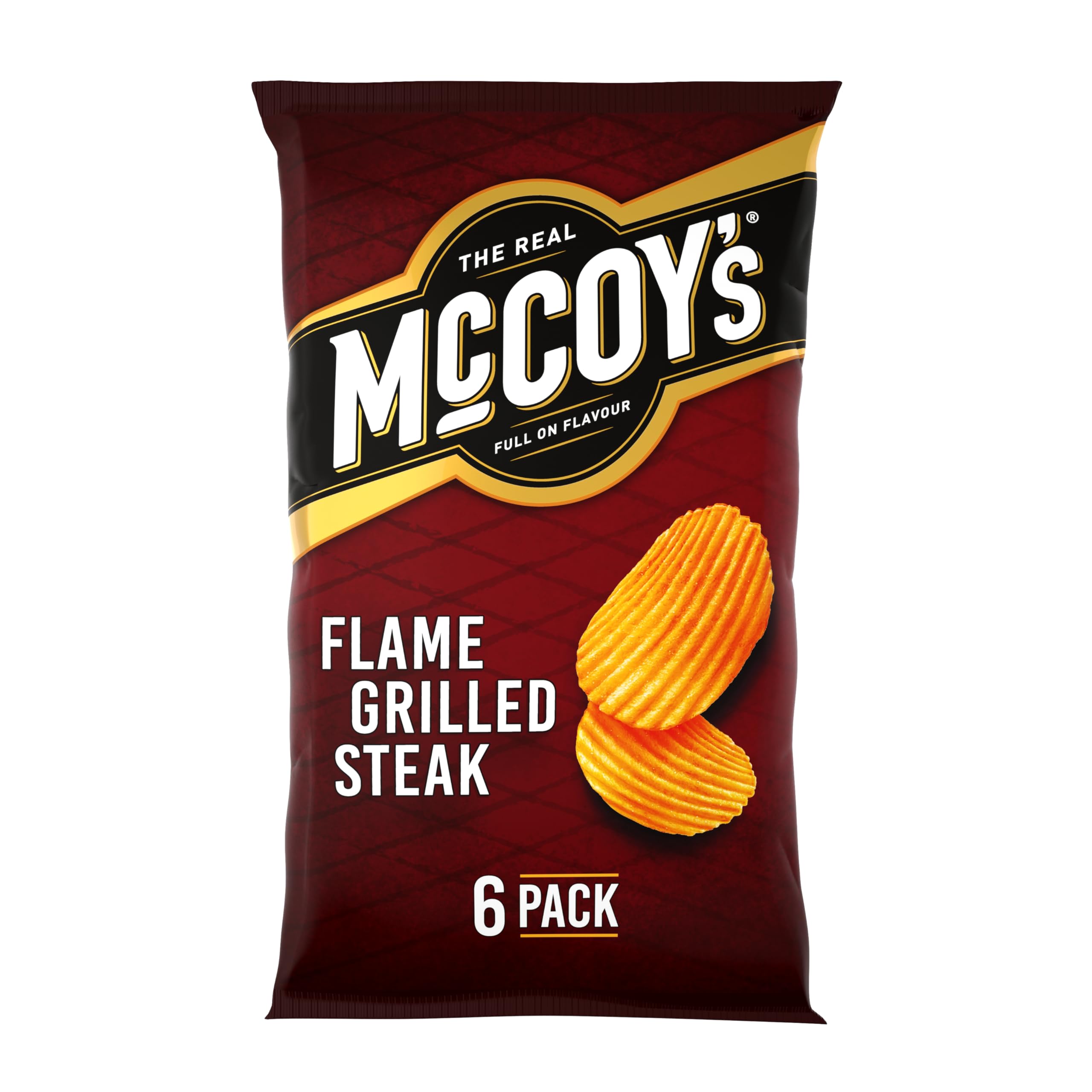 McCoys Flame Grilled Steak Crisps 25 g (6er-Pack) – Geriffelte Chips mit kräftigem Steakgeschmack