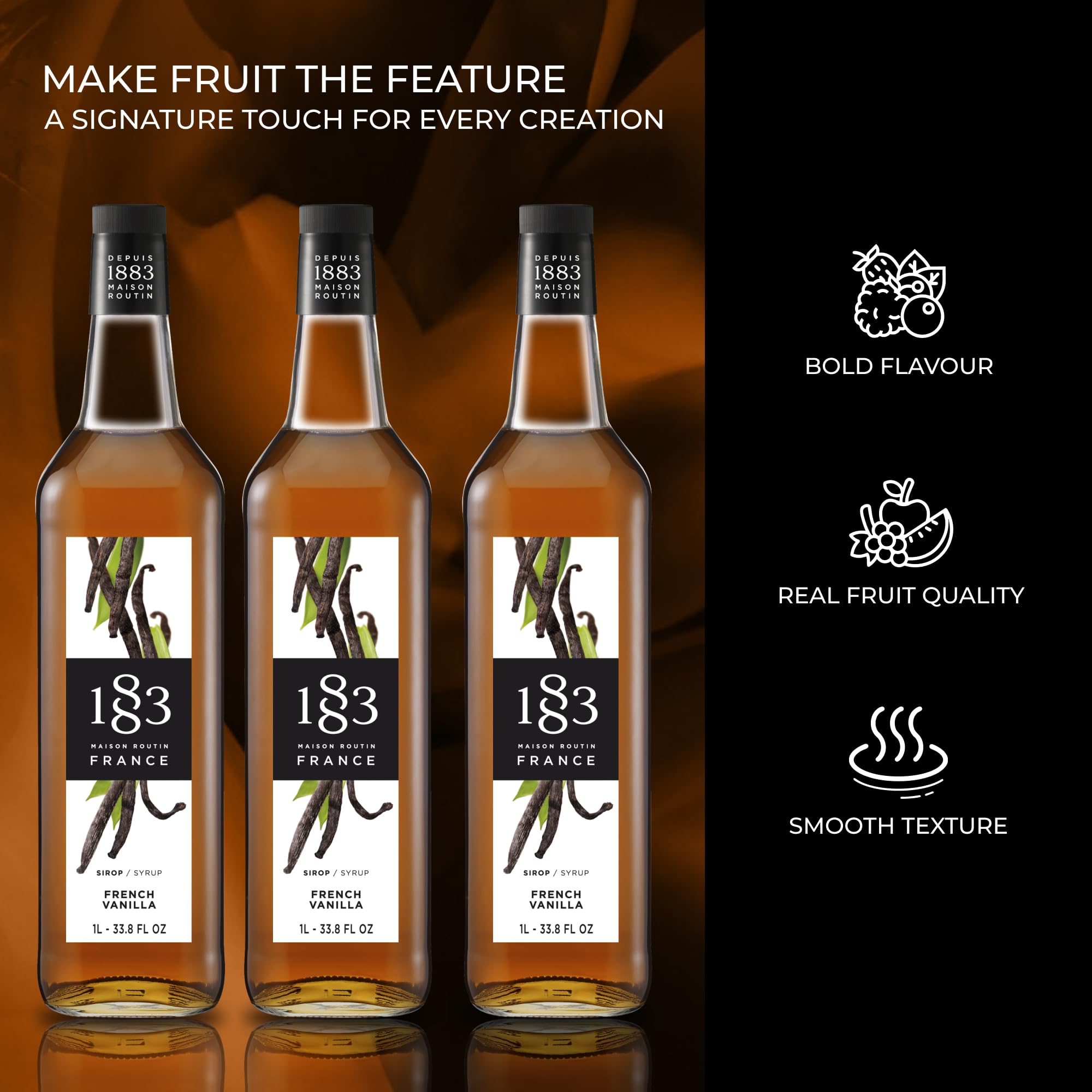 1883 French Vanilla Syrup - 1L Bottle | Natural Ingredients | Vegan Friendly 3