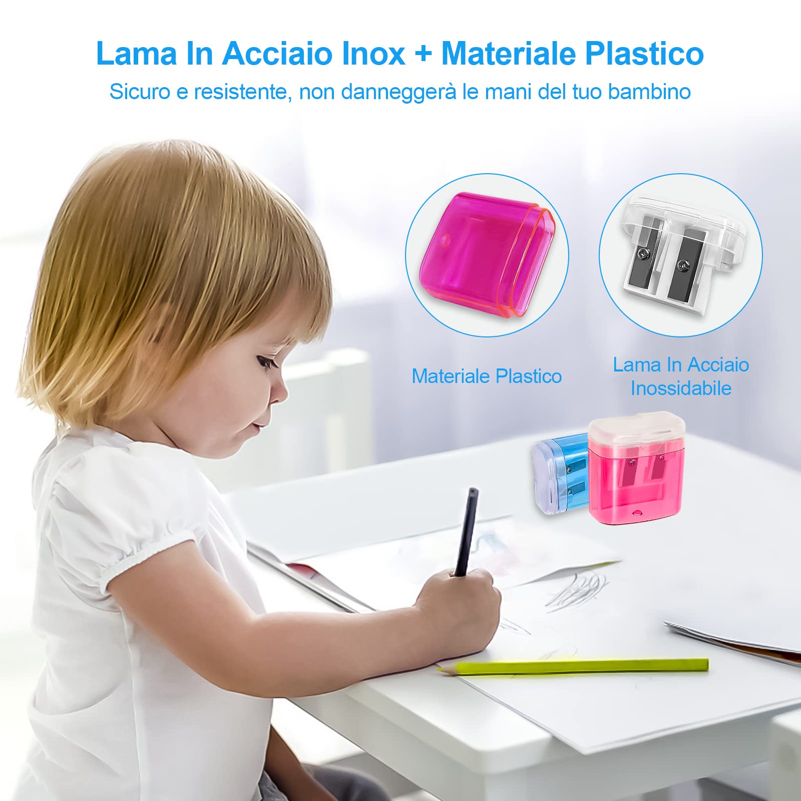 elzle Pack of 4 Portable 2-Hole Pencil Sharpeners with Debris Container | Plastic & Stainless Steel 4