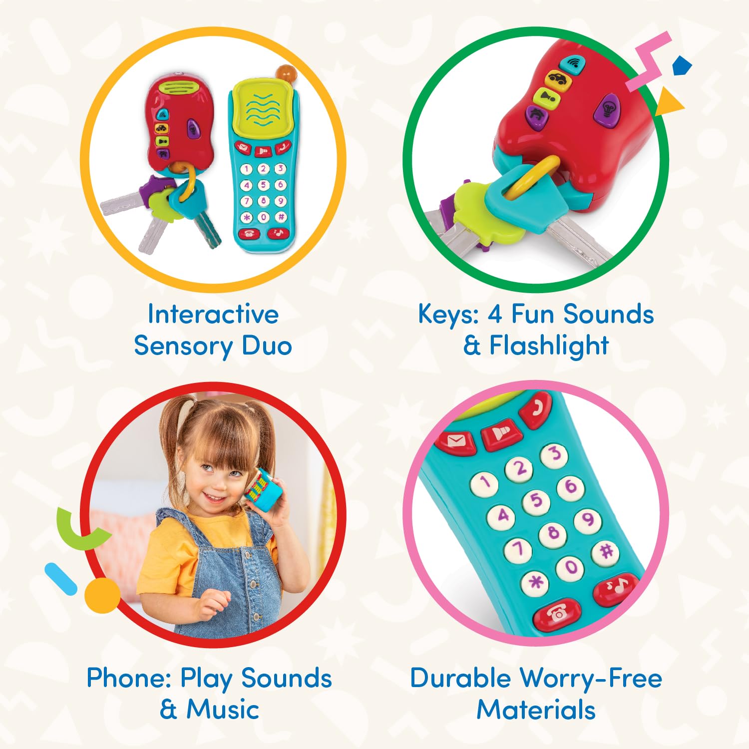 Battat Sensory Pretend Phone & Keychain Toy - Light-Up Electronic Playset for Toddlers 18 Months+ 11