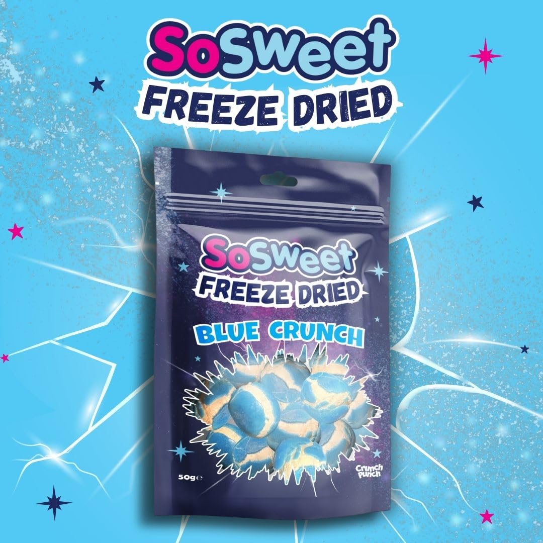 SoSweet Freeze Dried Sweets - Blue Crunch | Intense Fruity Flavour | Crispy Texture | 50g Bag