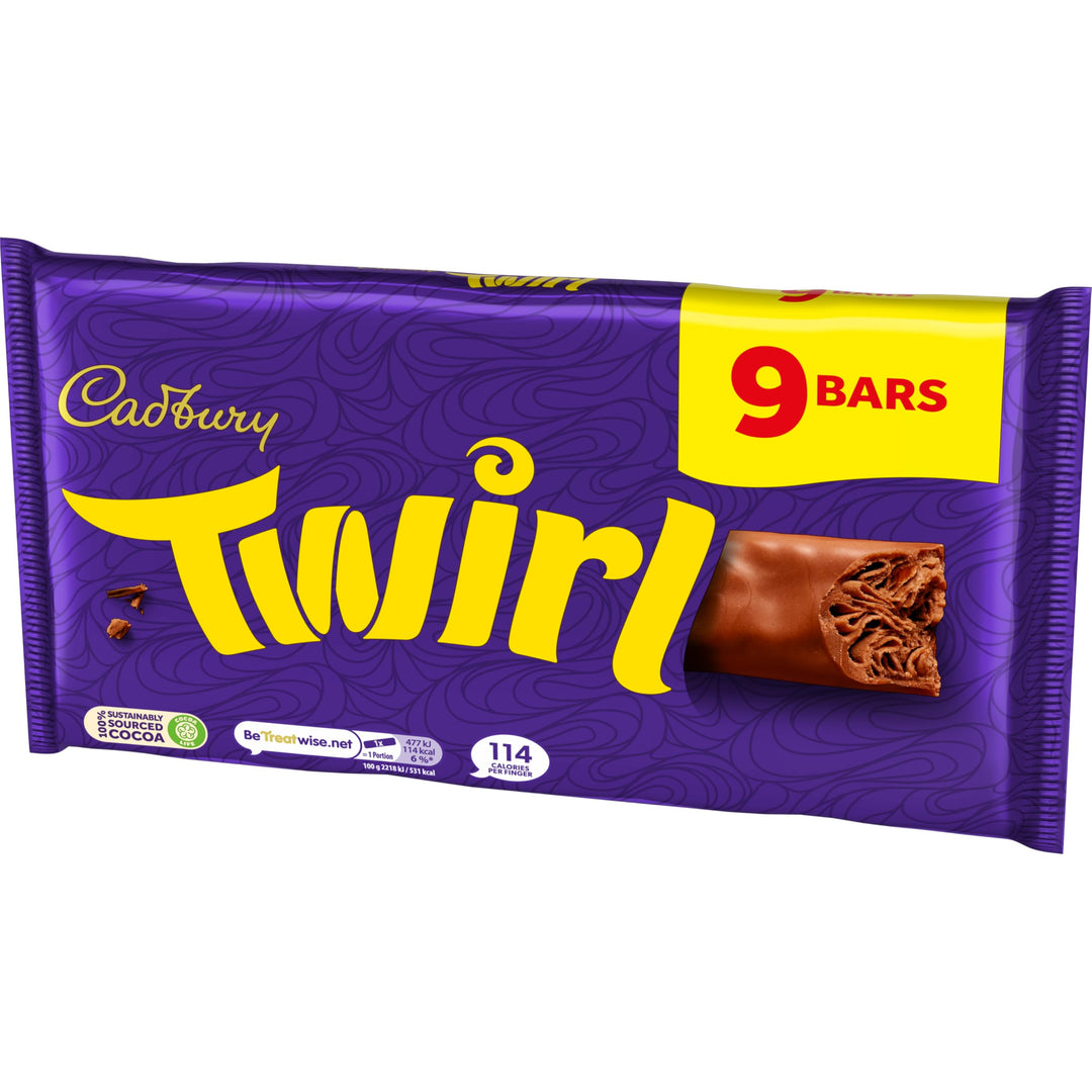 Cadbury Twirl Milk Chocolate Bar - Multipack of 9, Creamy Dairy Milk Chocolate