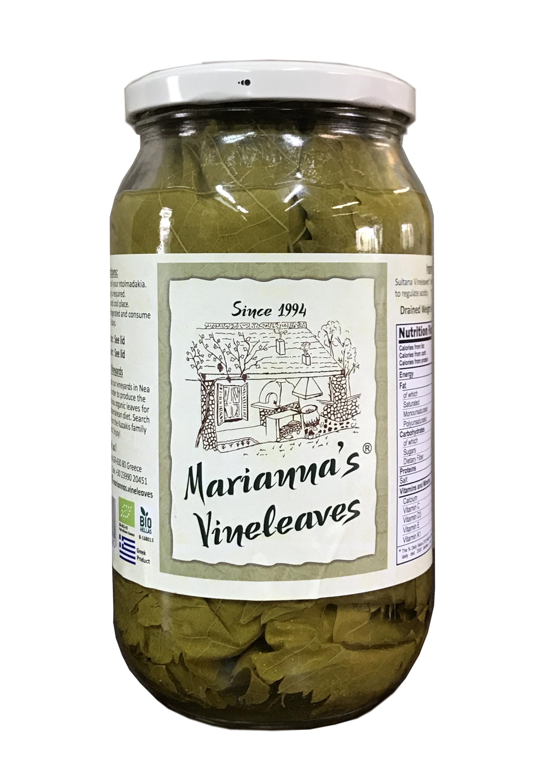 Marianna's Greek Organic Vine Leaves - 400g Jar (Approx. 120 Leaves) | Vegan | Certified Organic