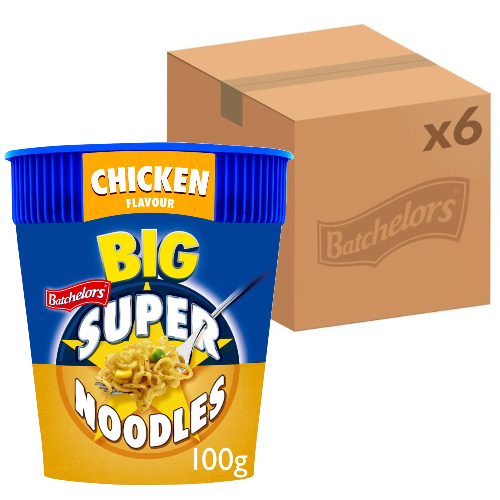 Batchelors Big Super Noodles Chicken Flavour Instant Snack Pot - 100 g (Pack of 6)