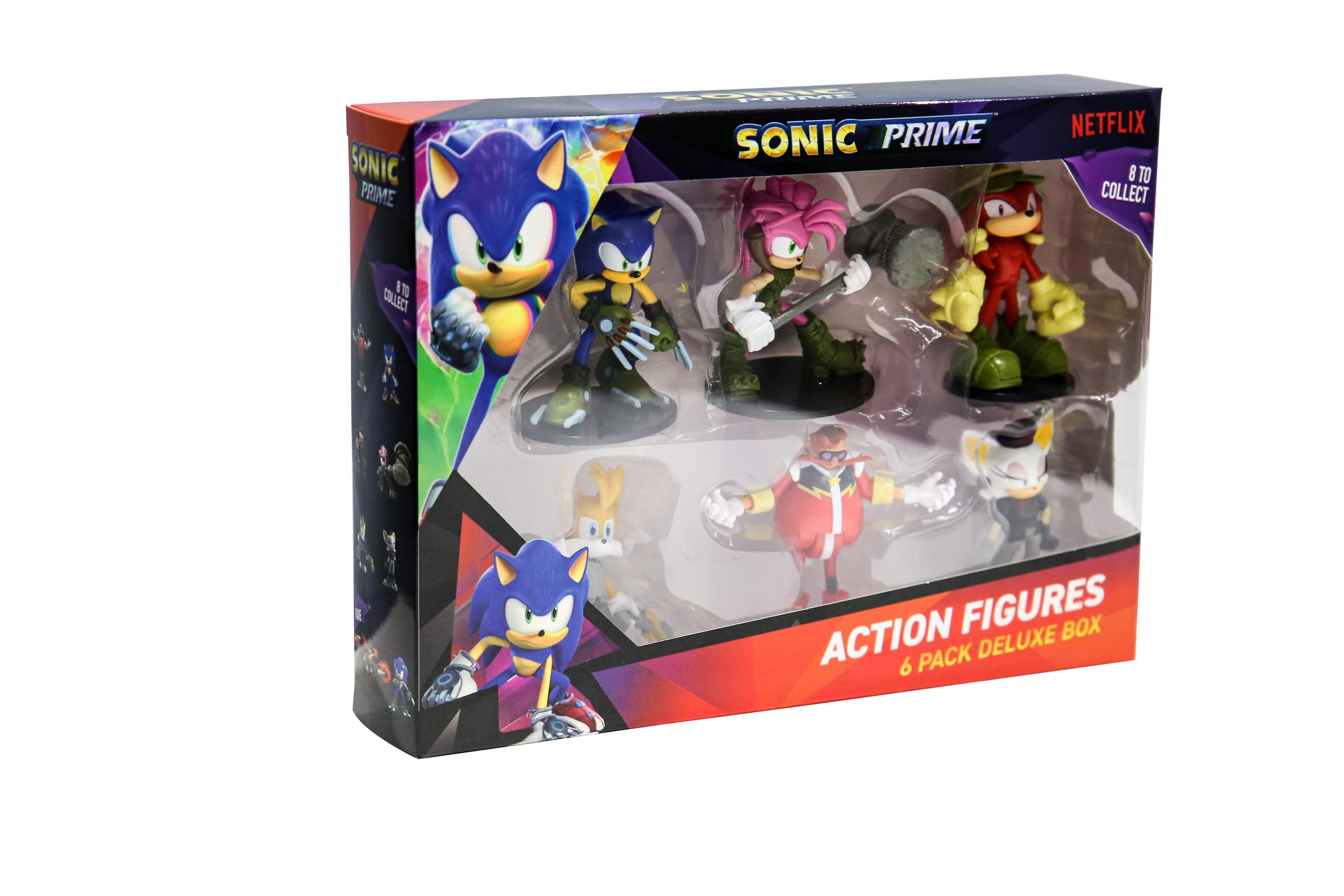 BANDAI Sonic Prime Action Figures 6 Pack Set - 7.5cm Collectible Figures 8