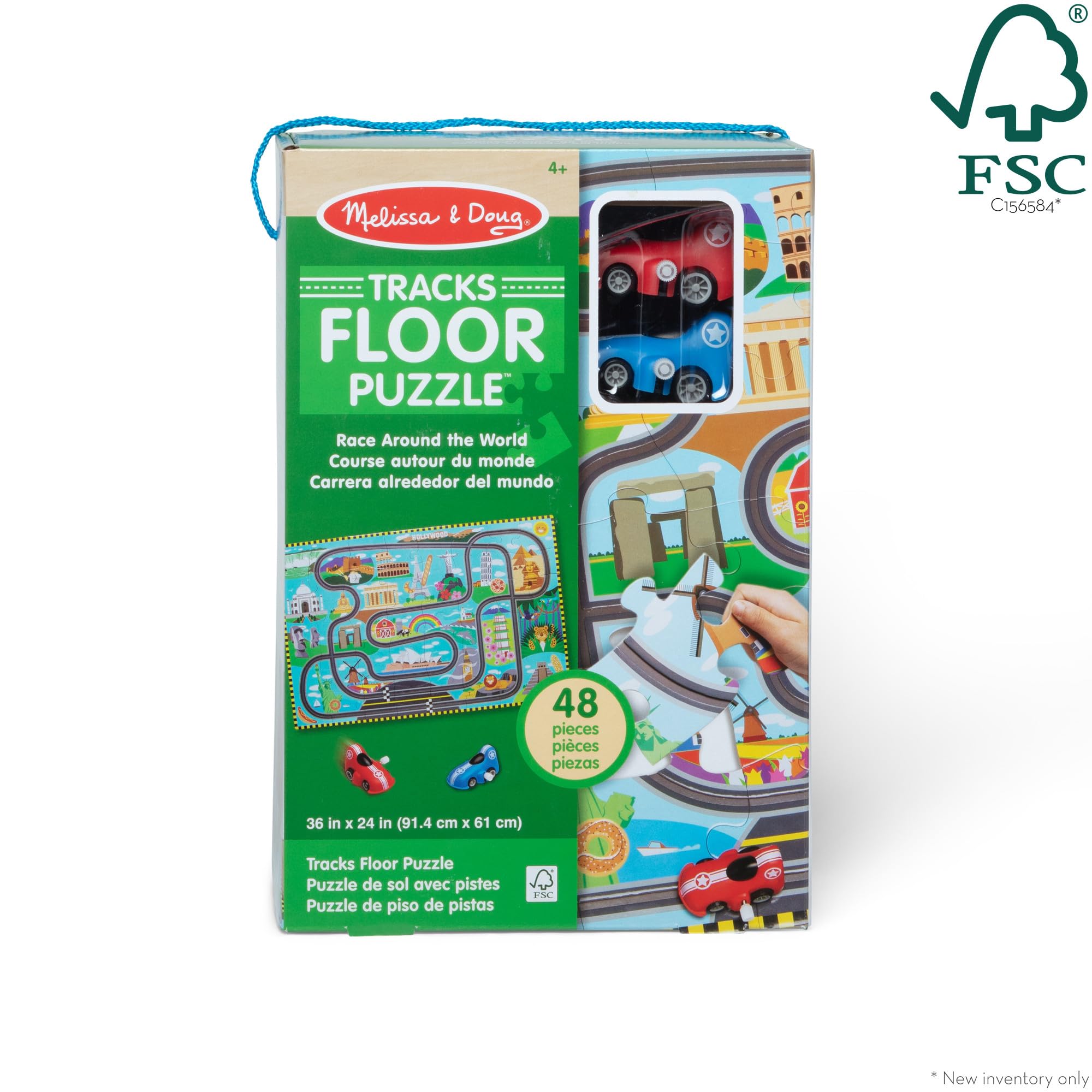Melissa & Doug Race Around the World Floor Puzzle - 48 Pieces, Includes 2 Wind-Up Vehicles | Ages 3+ 3
