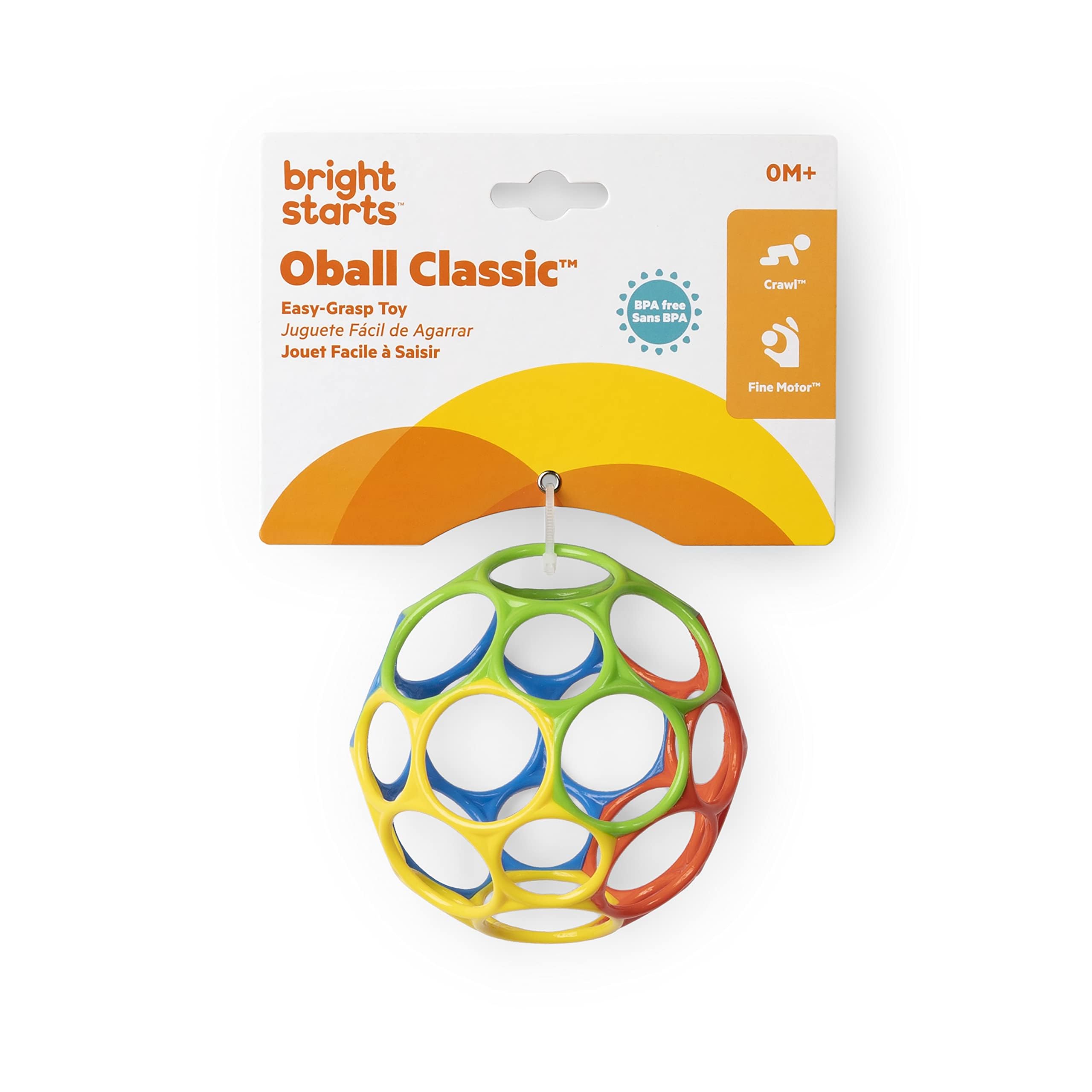 Bright Starts Oball Easy Grasp Classic Ball - 4 Inch, BPA-Free, Ages Newborn+ 6