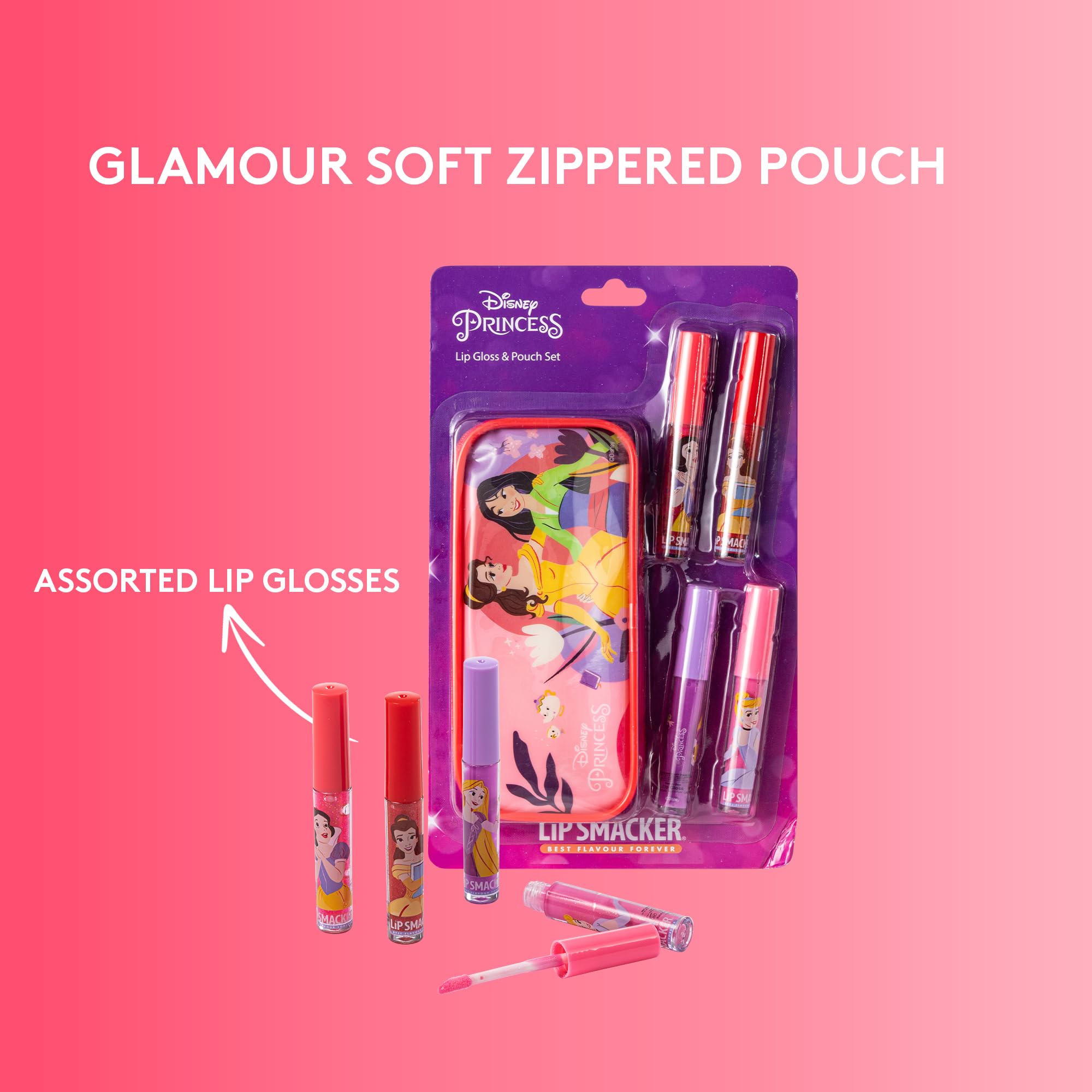 Lip Smacker Disney Princess Lip Gloss Set with 4 Colors and Zipper Pouch | Moisturizing