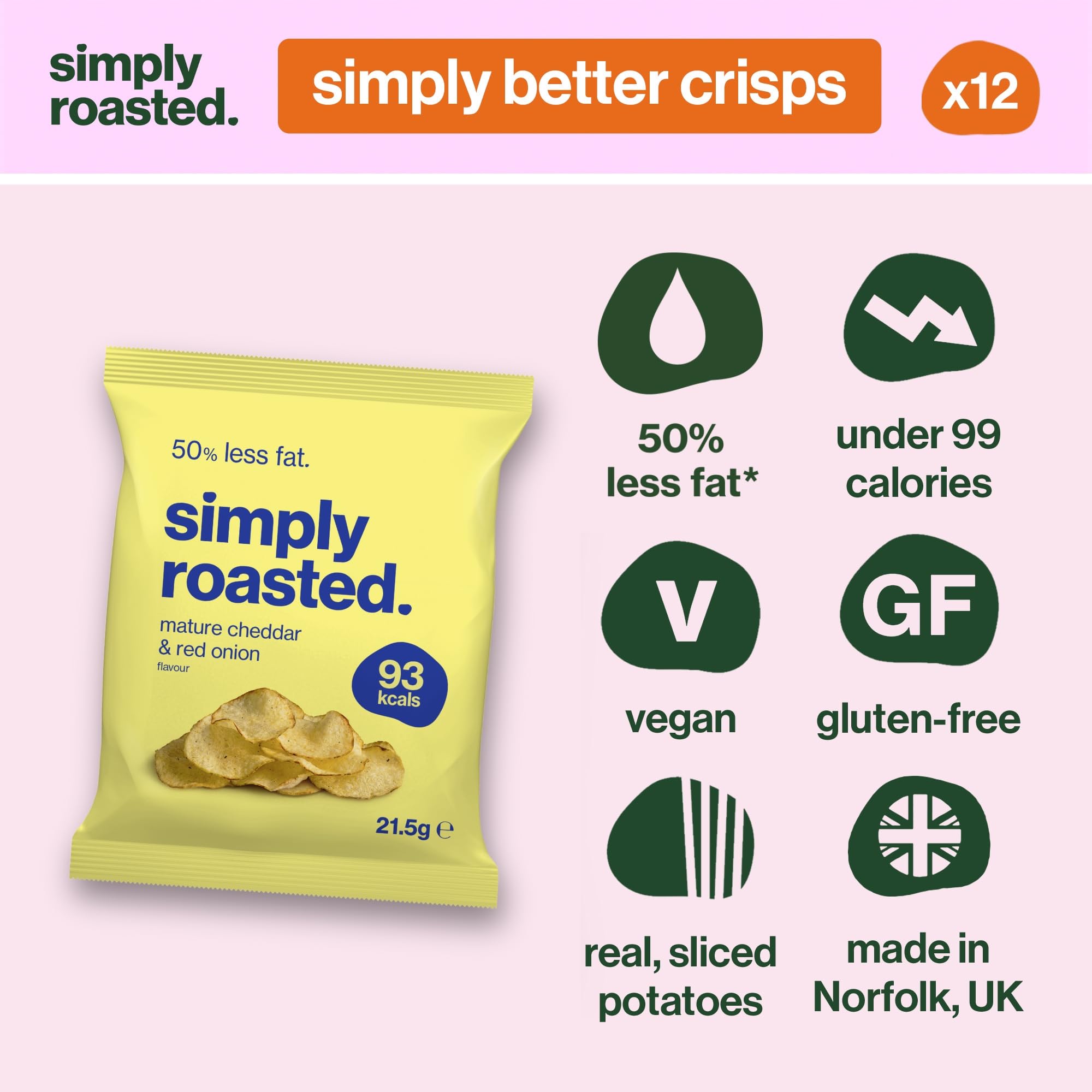 Simply Roasted Mature Cheddar Crisps - 12 Pack Multipack | 50% Less Fat | Under 99 Calories 2