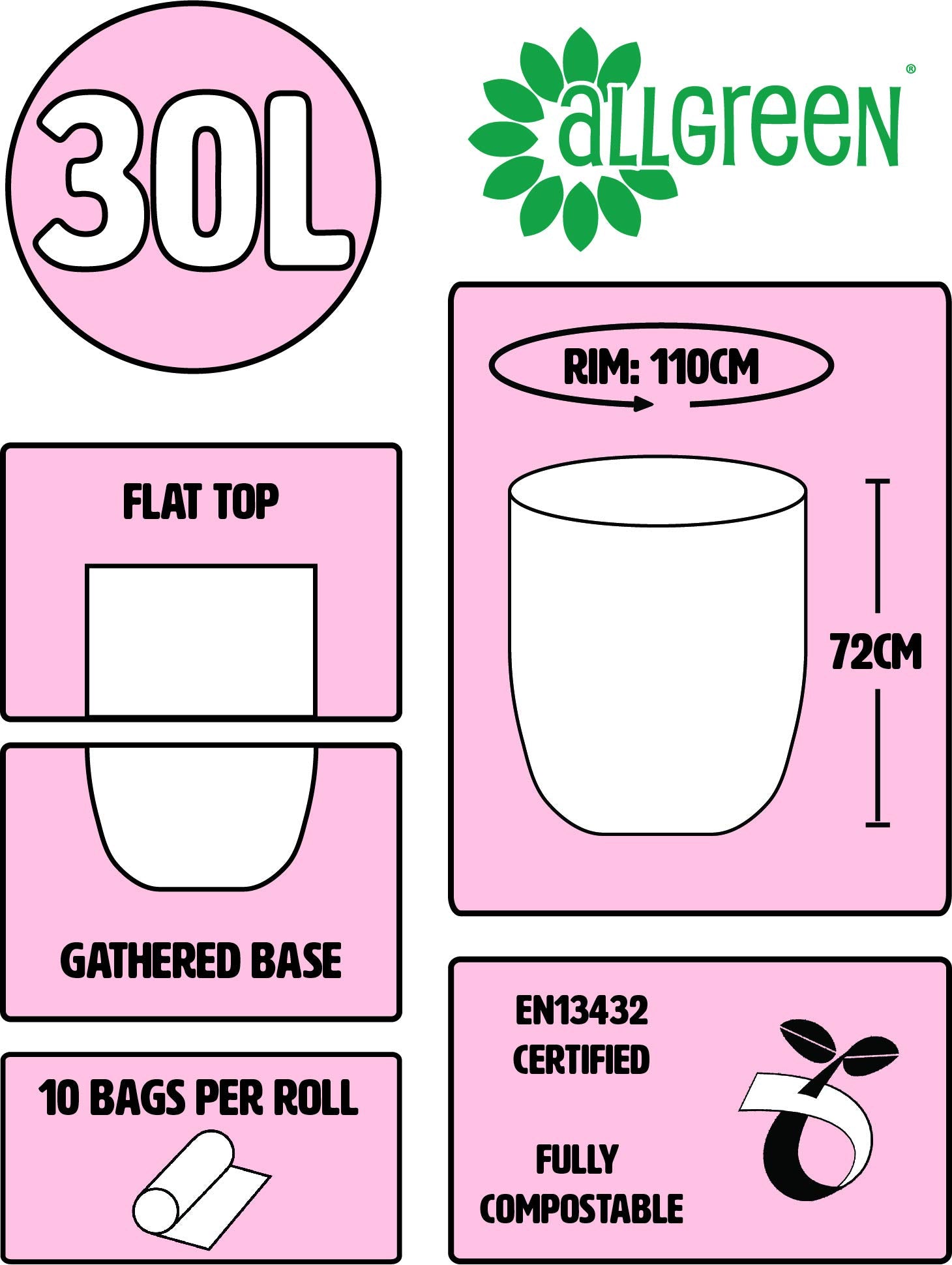 All-Green 30 Litre Compostable Bin Liners - 10 Bags for Kerbside Food Waste Caddy 2